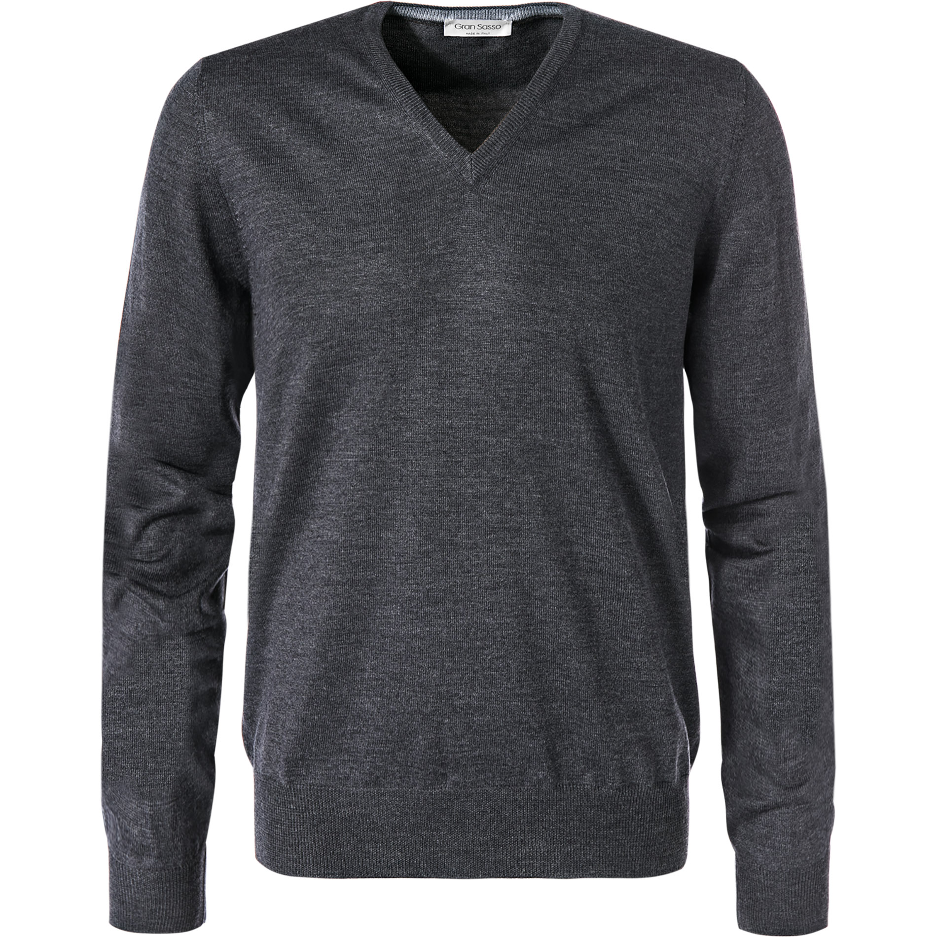 Gran Sasso Herren V-Pullover grau Merinowolle meliert