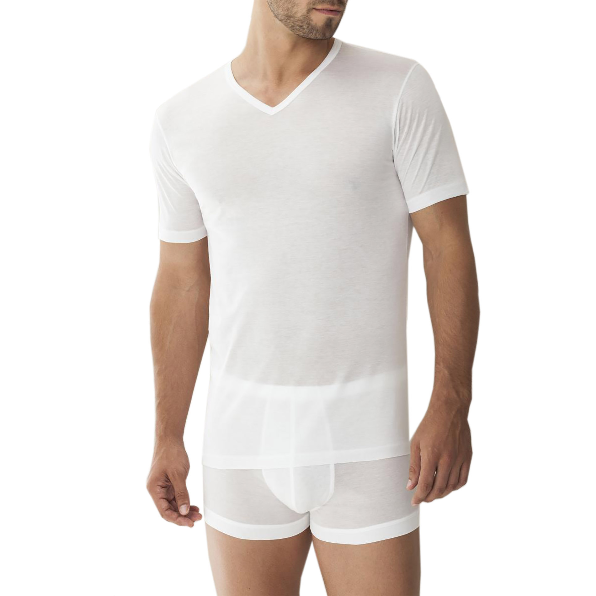 Zimmerli Herren V-Shirt weiß Baumwolle unifarben