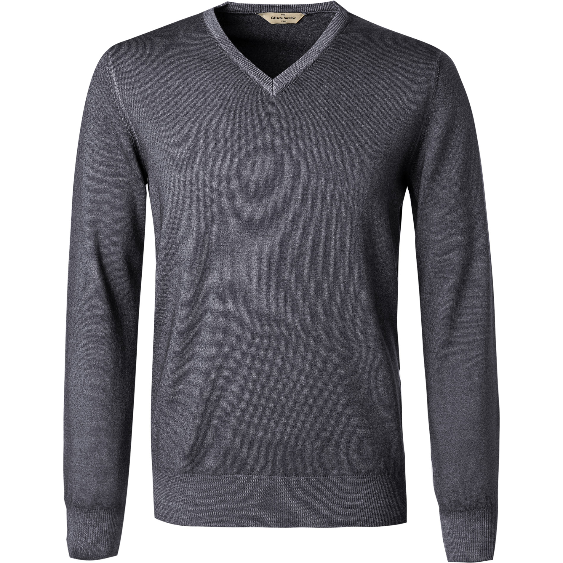 Gran Sasso Herren V-Pullover grau Merinowolle meliert