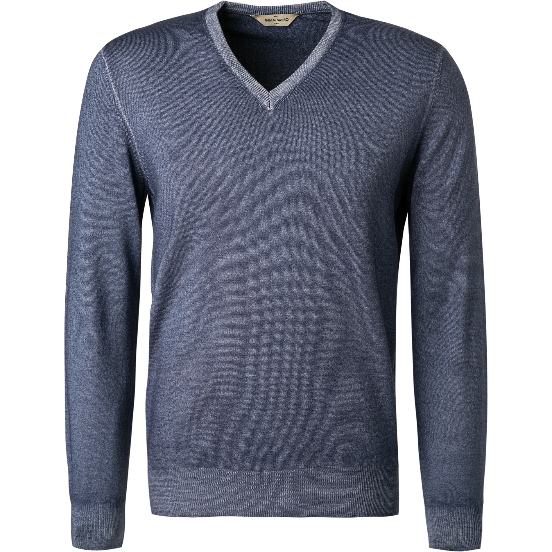 Gran Sasso Herren V-Pullover blau Schurwolle meliert