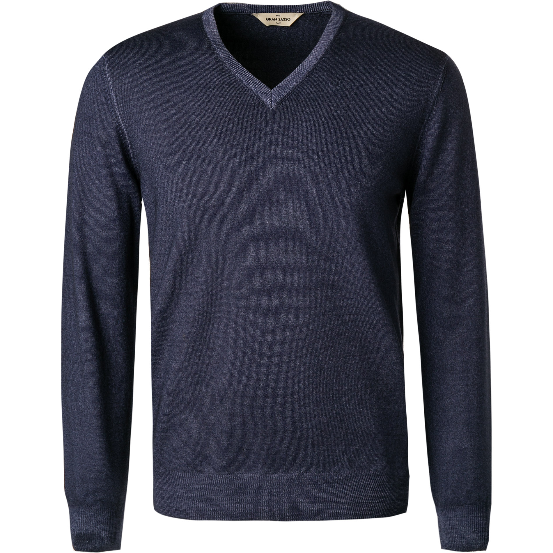 Gran Sasso Herren V-Pullover blau Schurwolle meliert