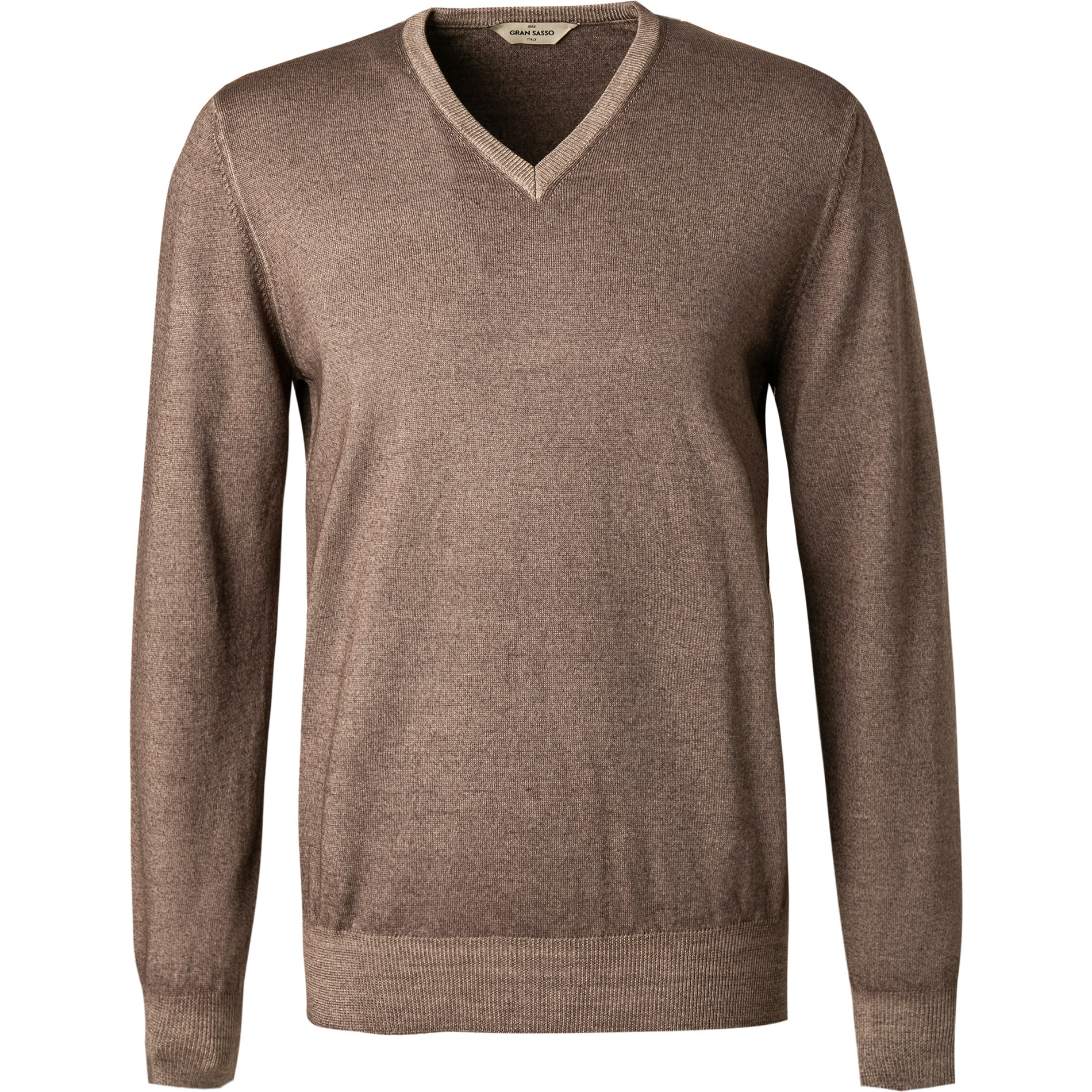 Gran Sasso Herren V-Pullover braun Schurwolle meliert