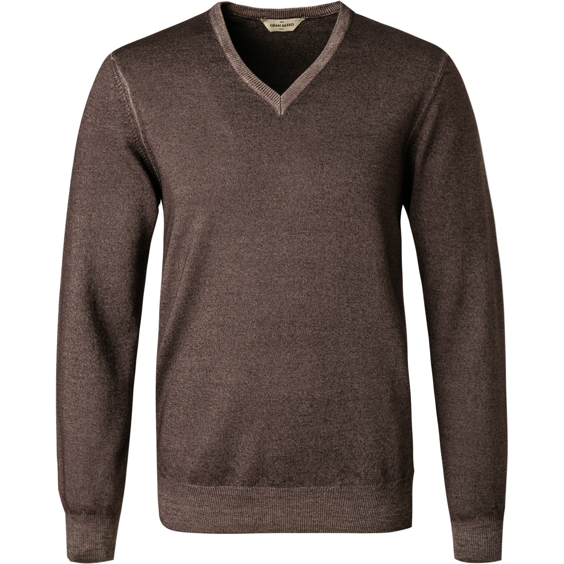 Gran Sasso Herren V-Pullover braun Merinowolle meliert
