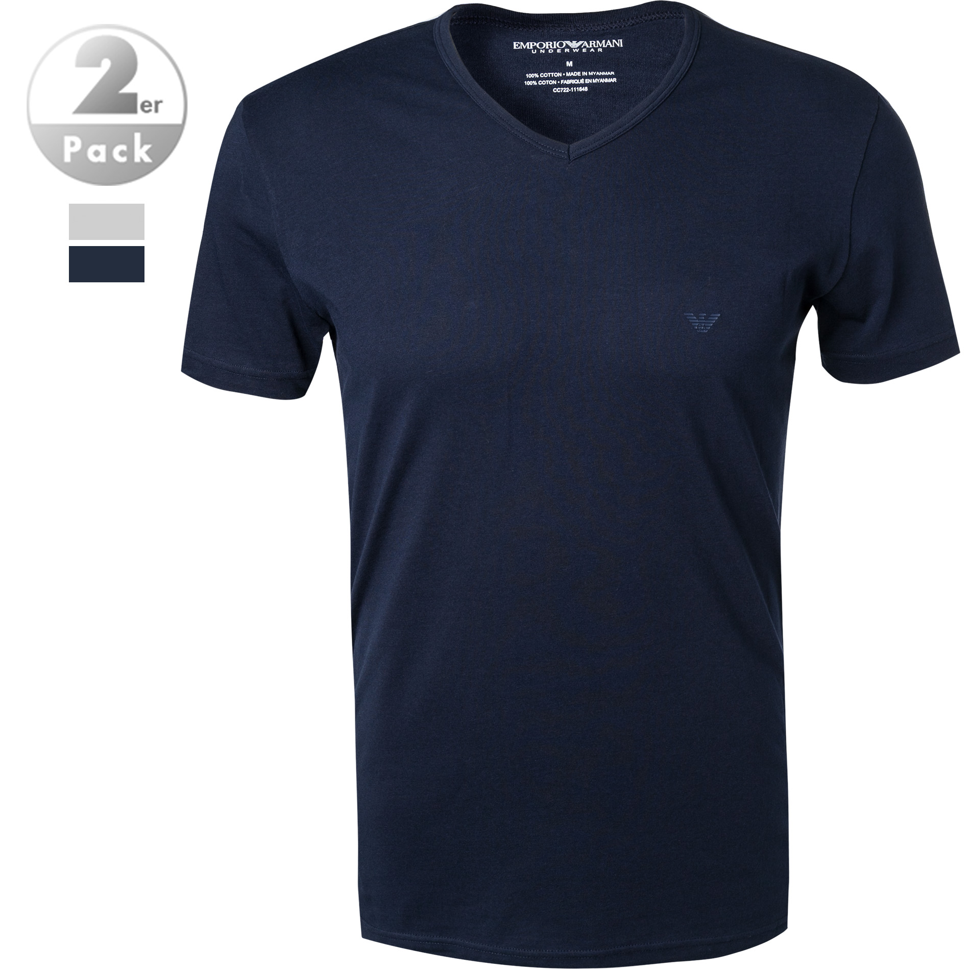 EMPORIO ARMANI Herren V-Shirt blau Baumwolle unifarben
