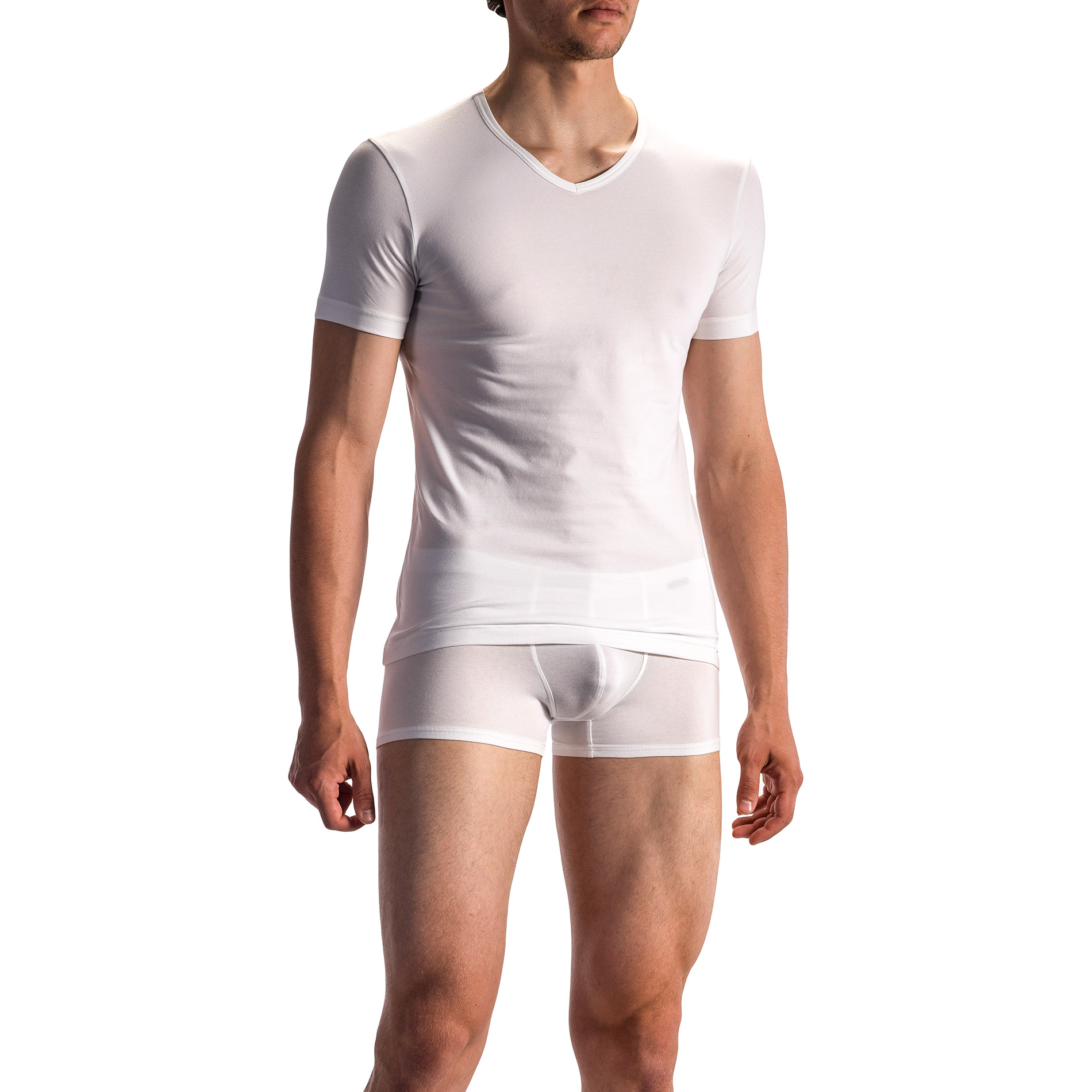 Olaf Benz Herren V-Shirt weiß Baumwolle unifarben