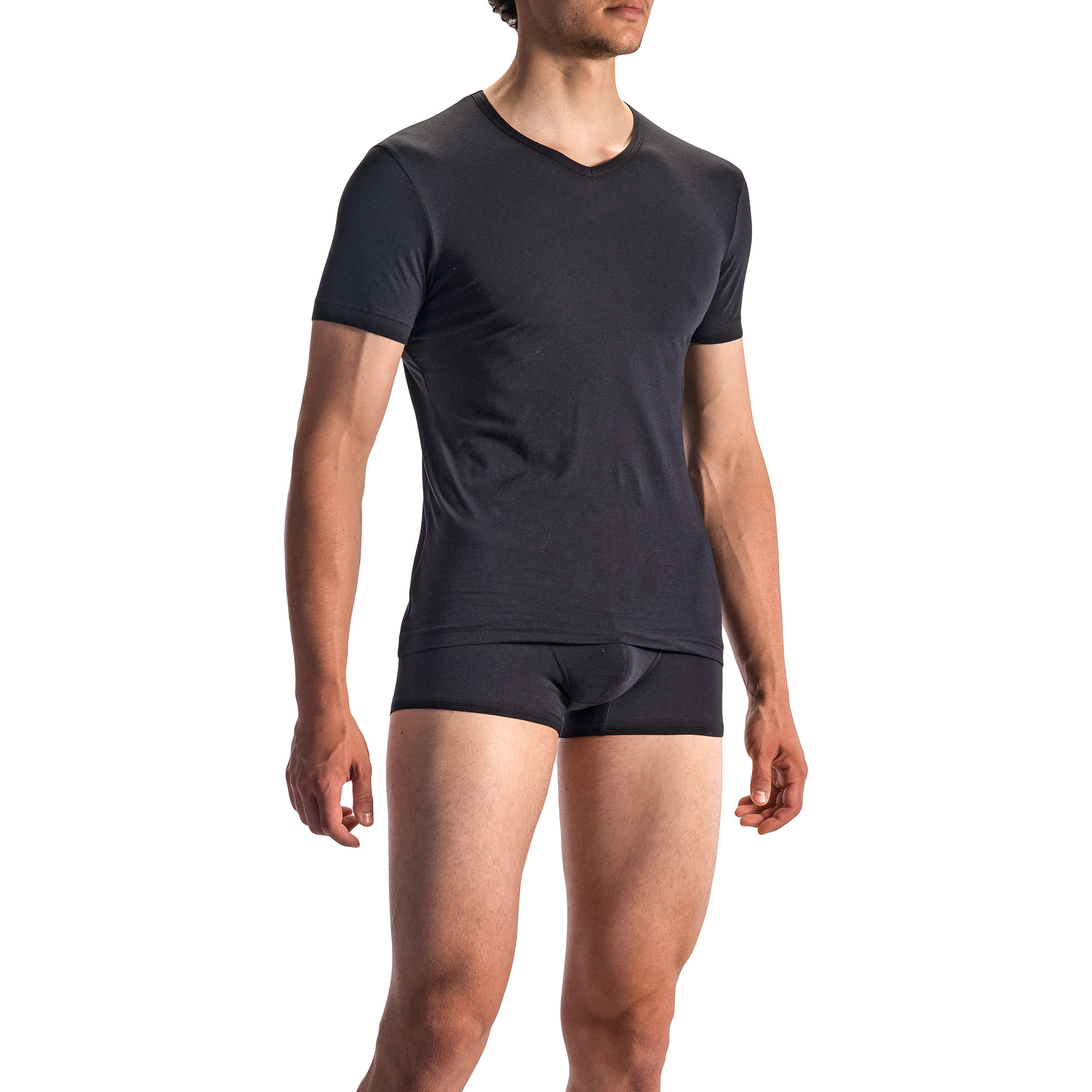 Olaf Benz Herren V-Shirt schwarz Baumwolle unifarben
