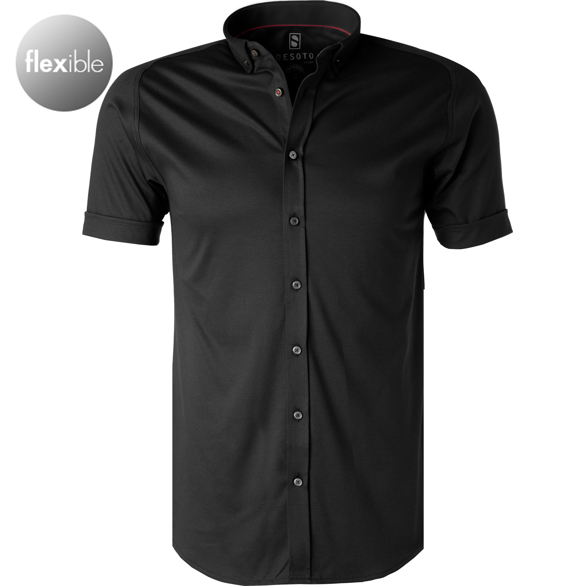 DESOTO Herren Kurzarmhemd schwarz Jersey Slim Fit