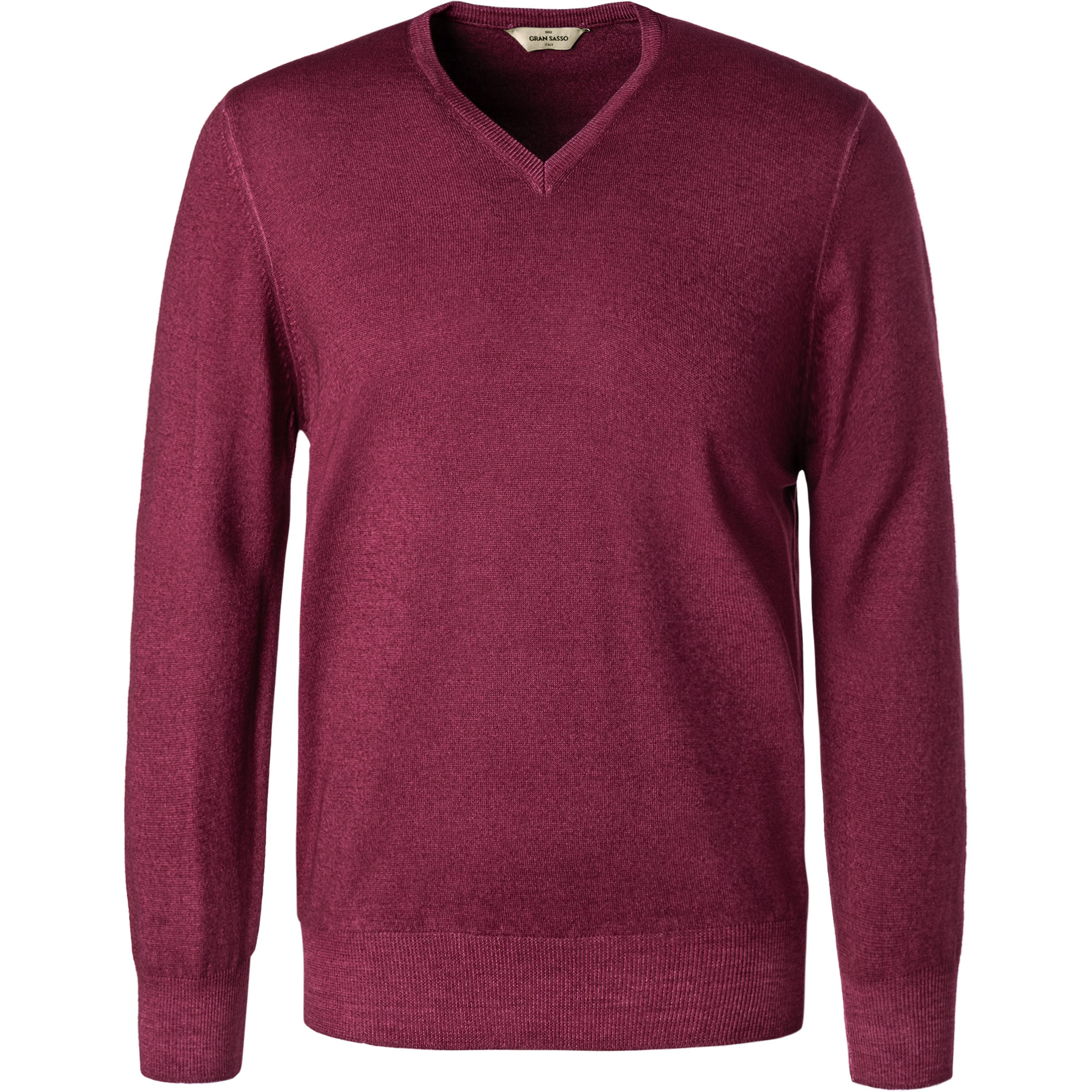 Gran Sasso Herren V-Pullover rot Schurwolle meliert