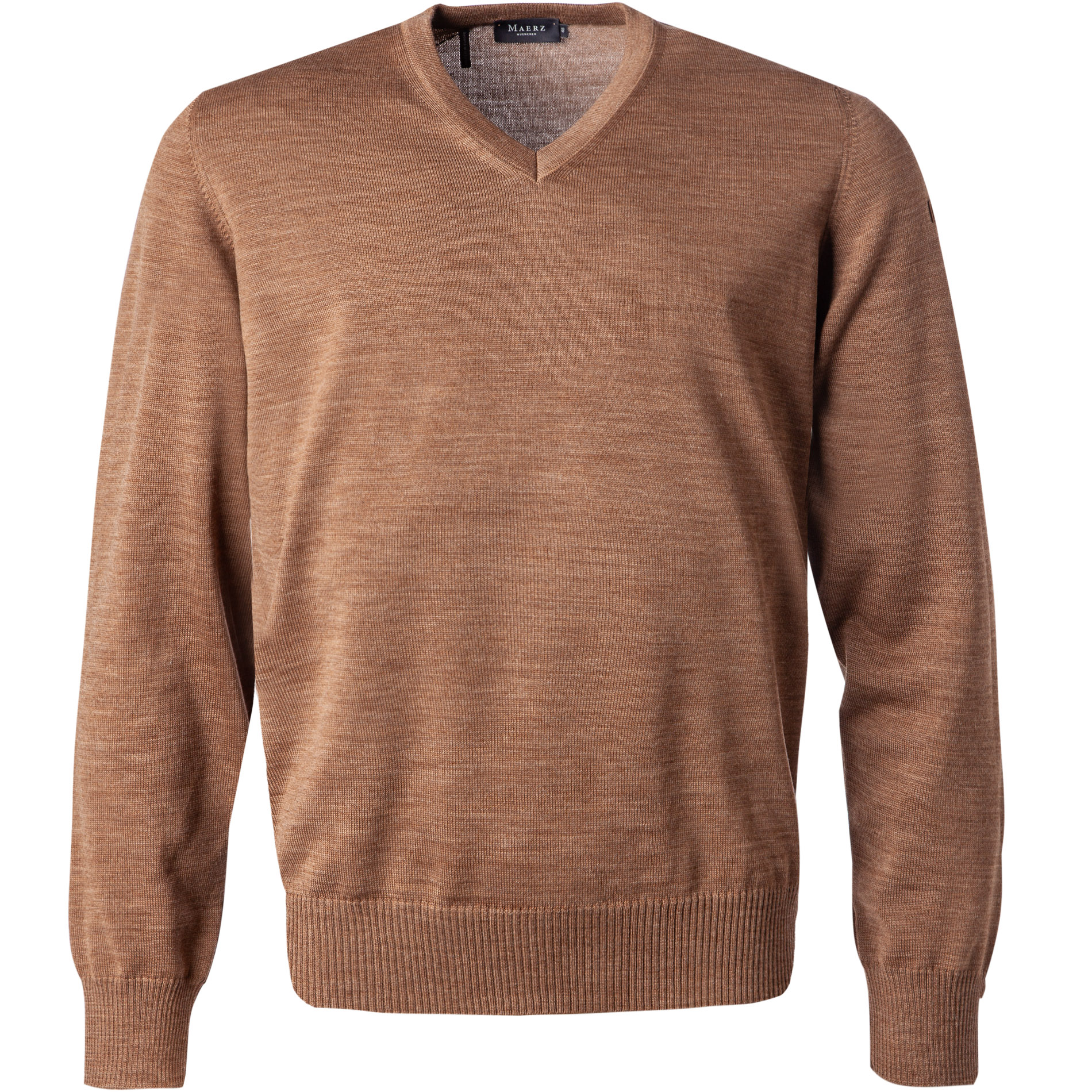 MAERZ Muenchen Herren V-Pullover braun Merinowolle meliert