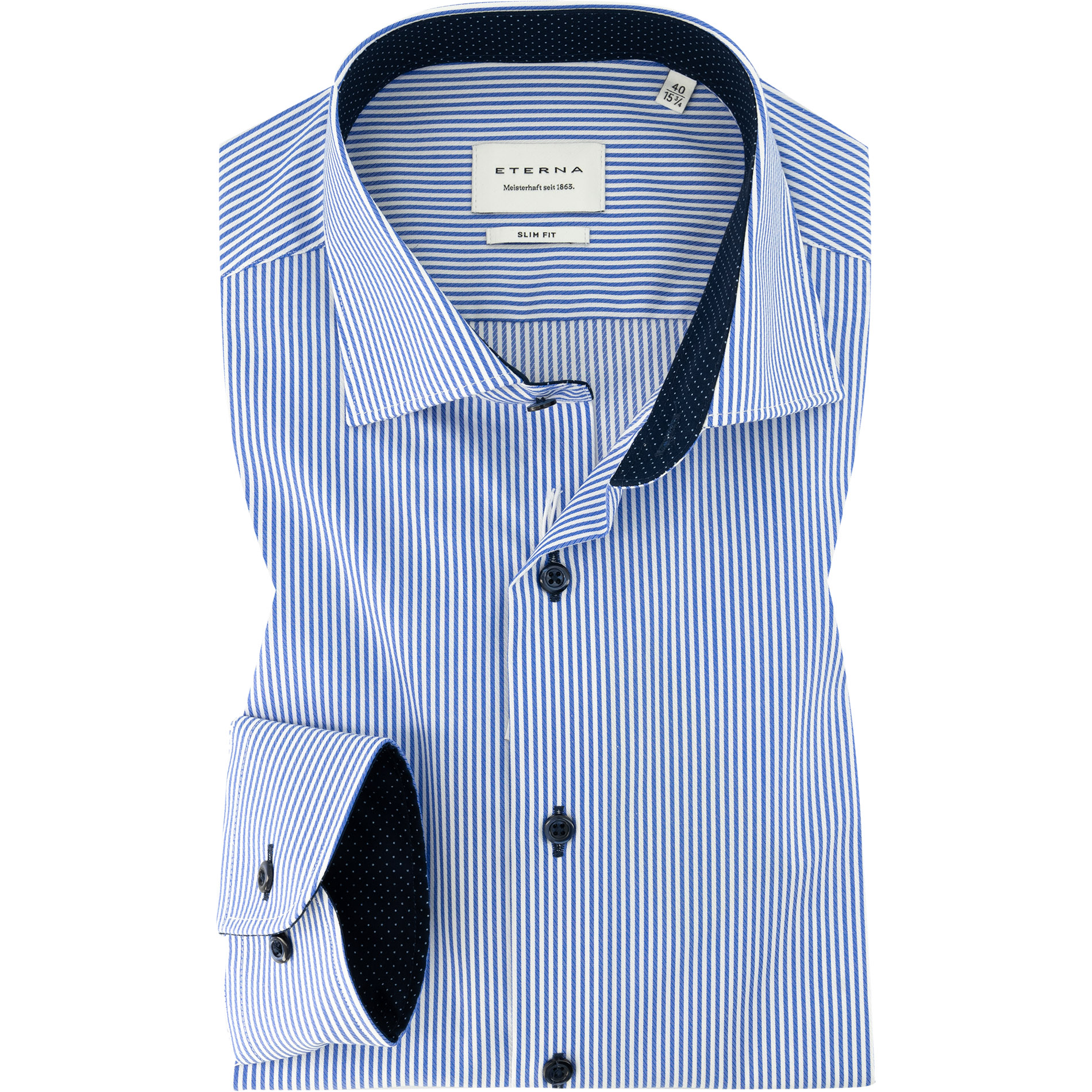 Eterna Herren Hemd Blau Gestreift Slim Fit