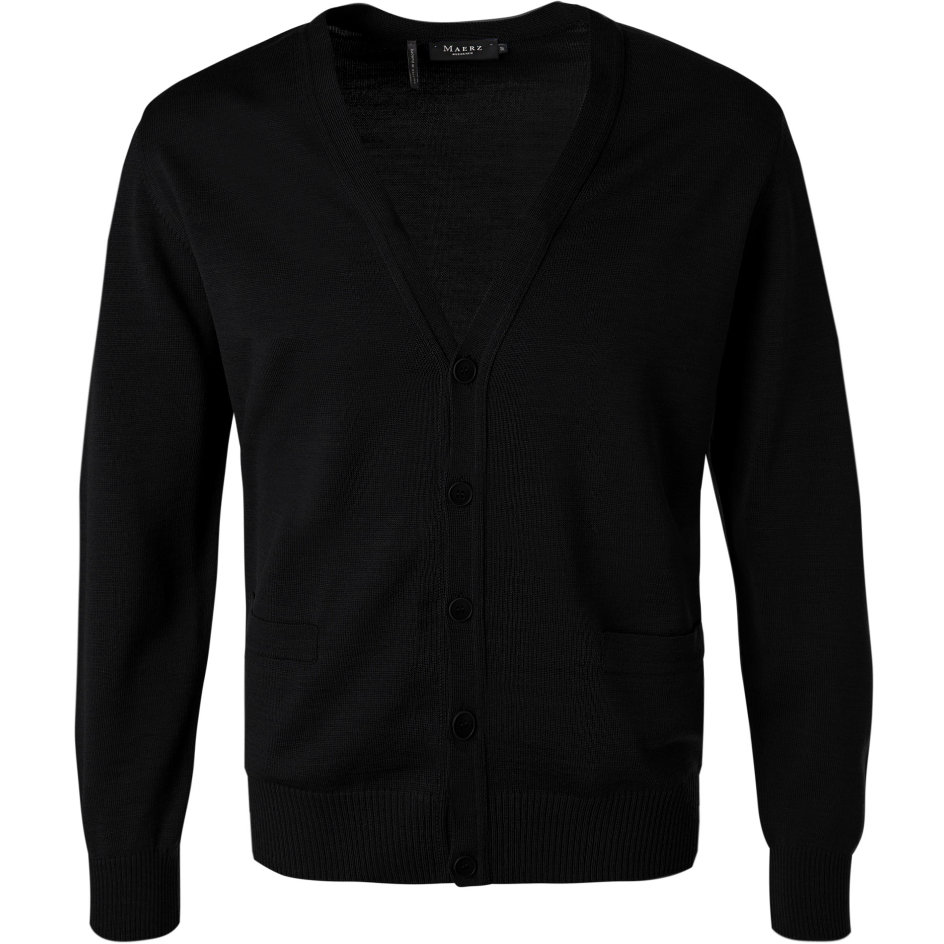 MAERZ Muenchen Herren Cardigan schwarz Merino-Schurwolle unifarben