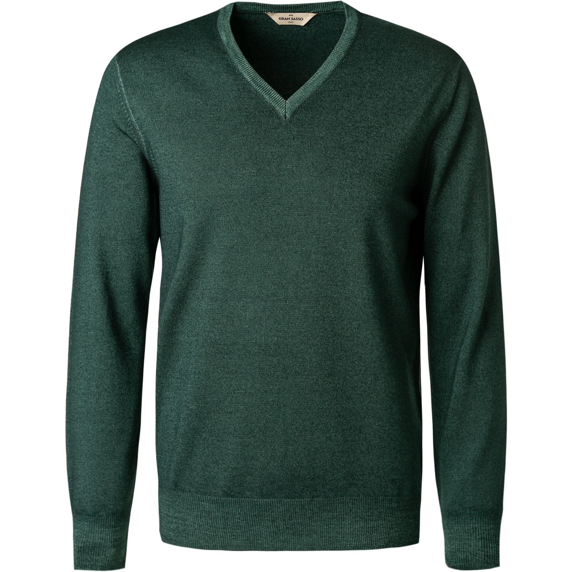 Gran Sasso Herren V-Pullover grün Schurwolle meliert