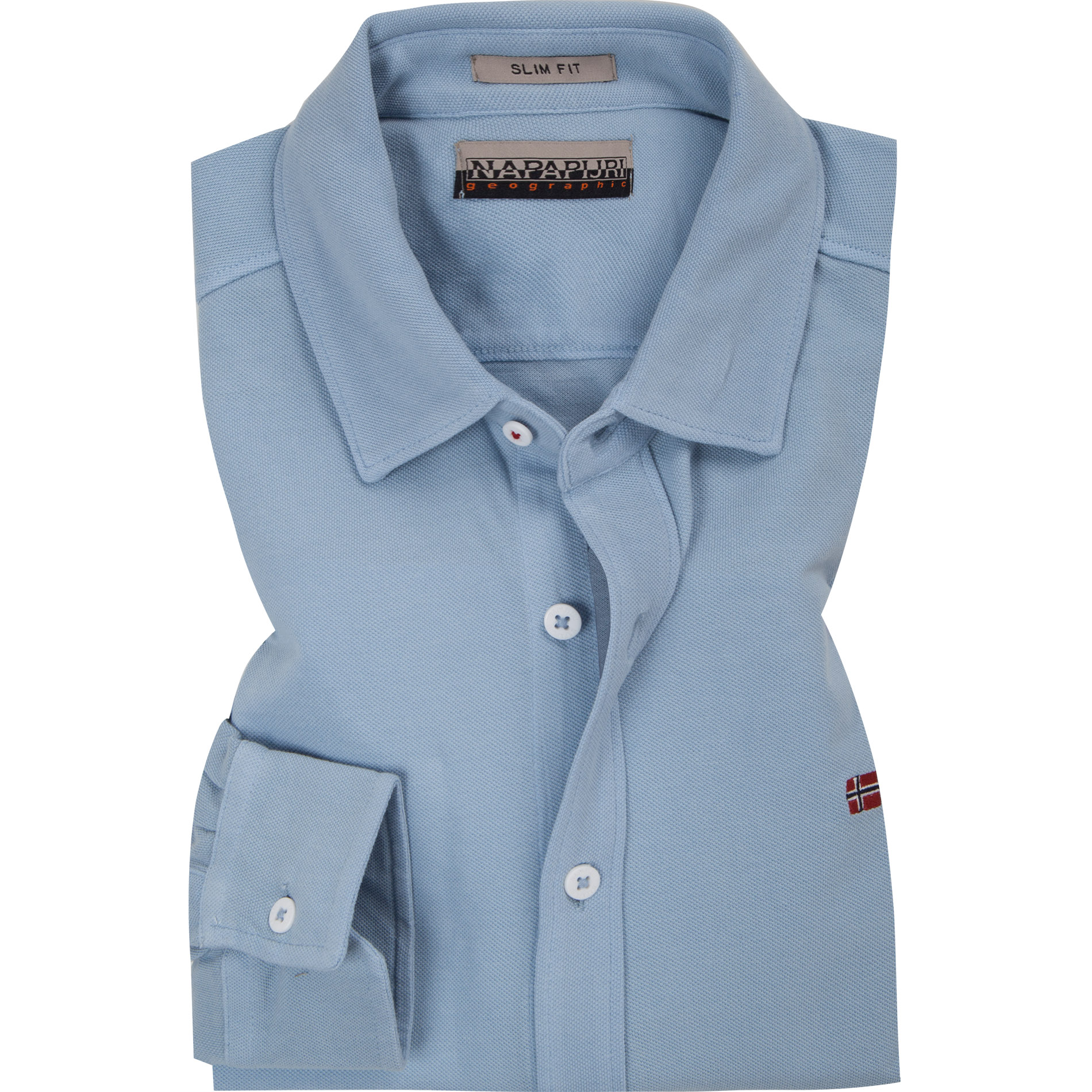 NAPAPIJRI Herren Hemd blau Baumwoll-Piqué Slim Fit