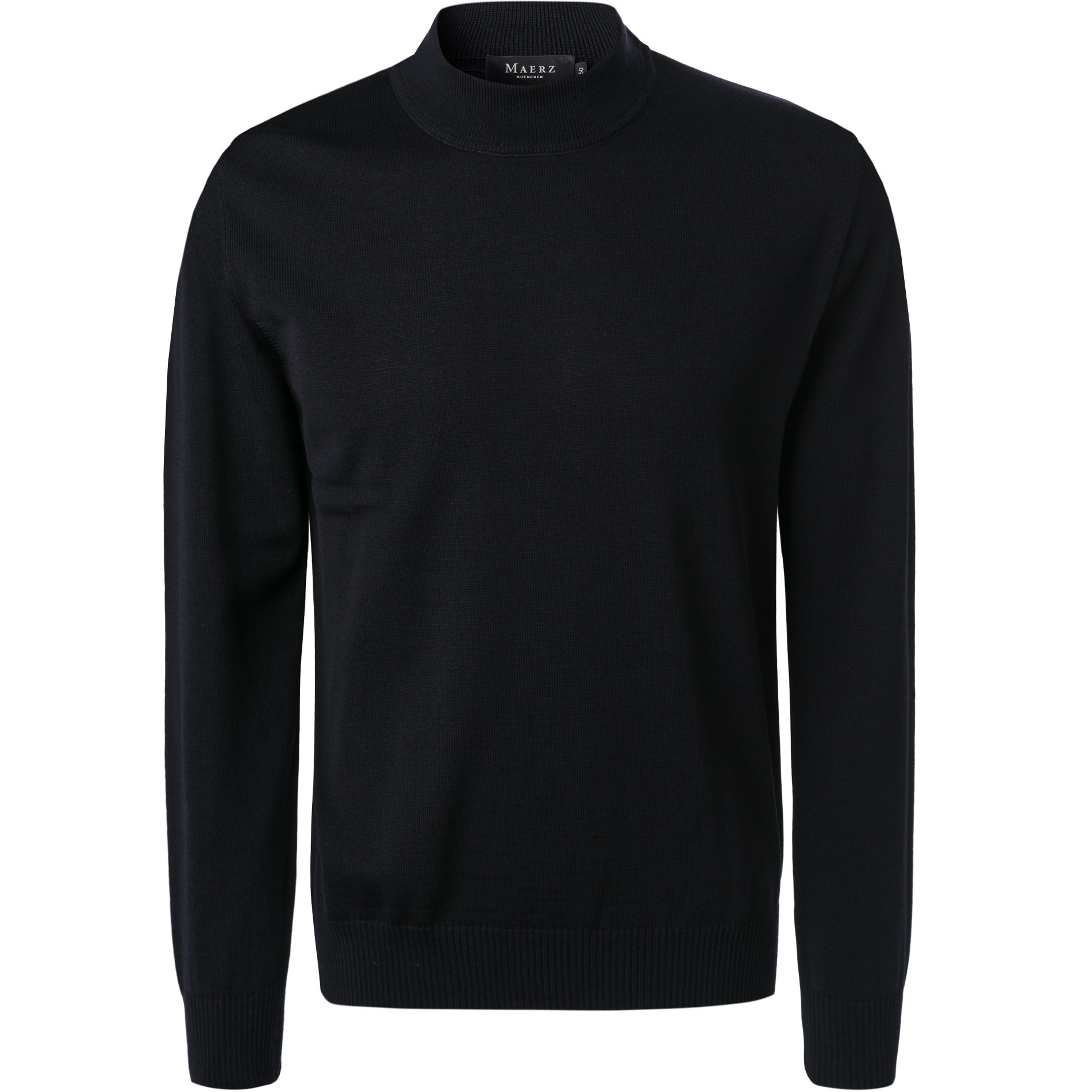MAERZ Muenchen Herren Stehkragenpullover blau Merinowolle unifarben