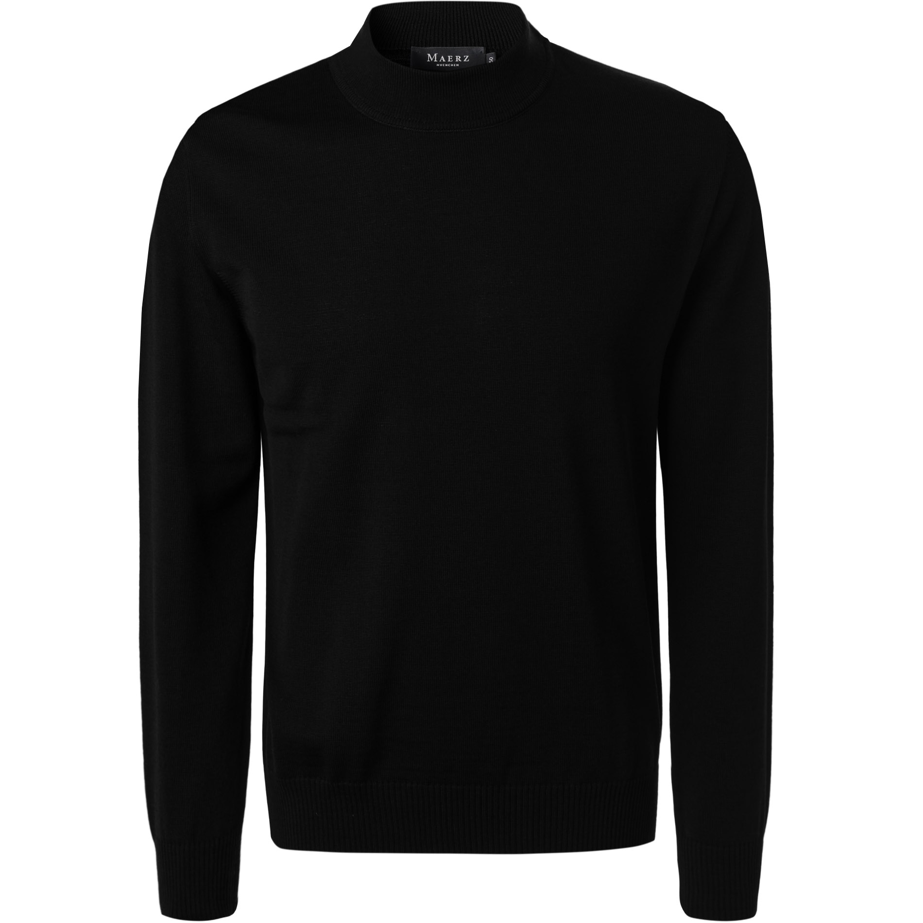 MAERZ Muenchen Herren Stehkragenpullover schwarz Merinowolle unifarben