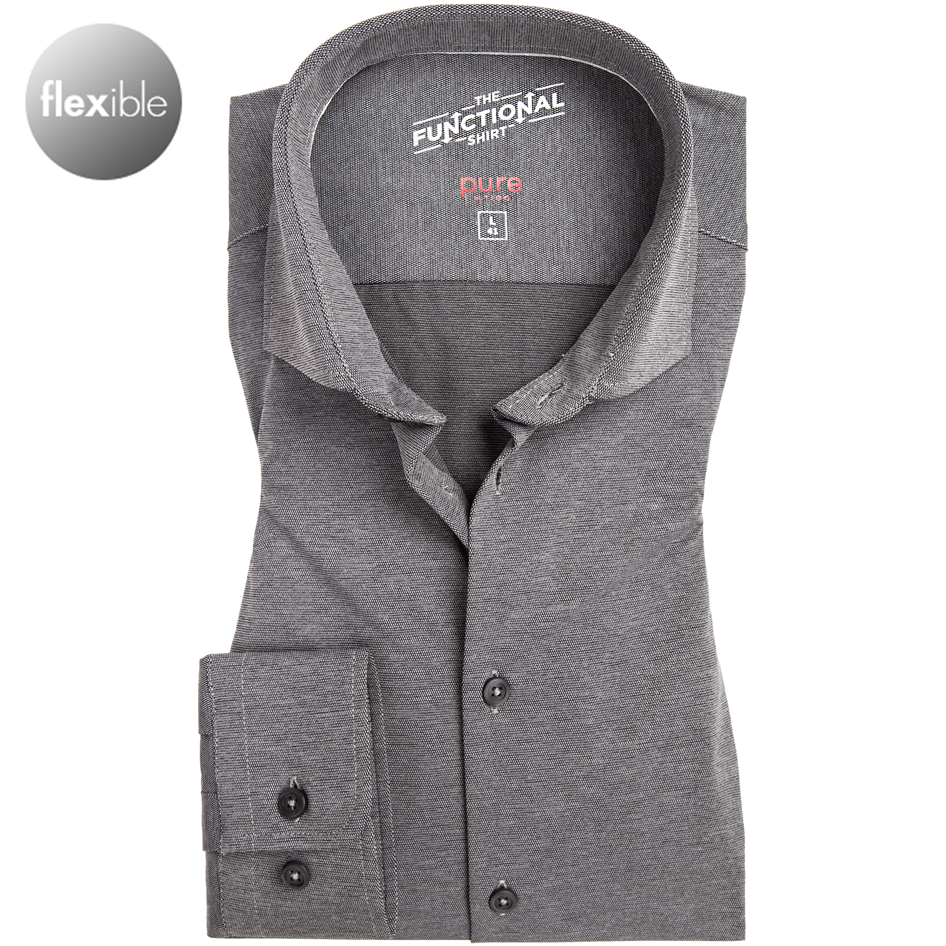 PURE Herren Hemd schwarz Funktionsmaterial meliert