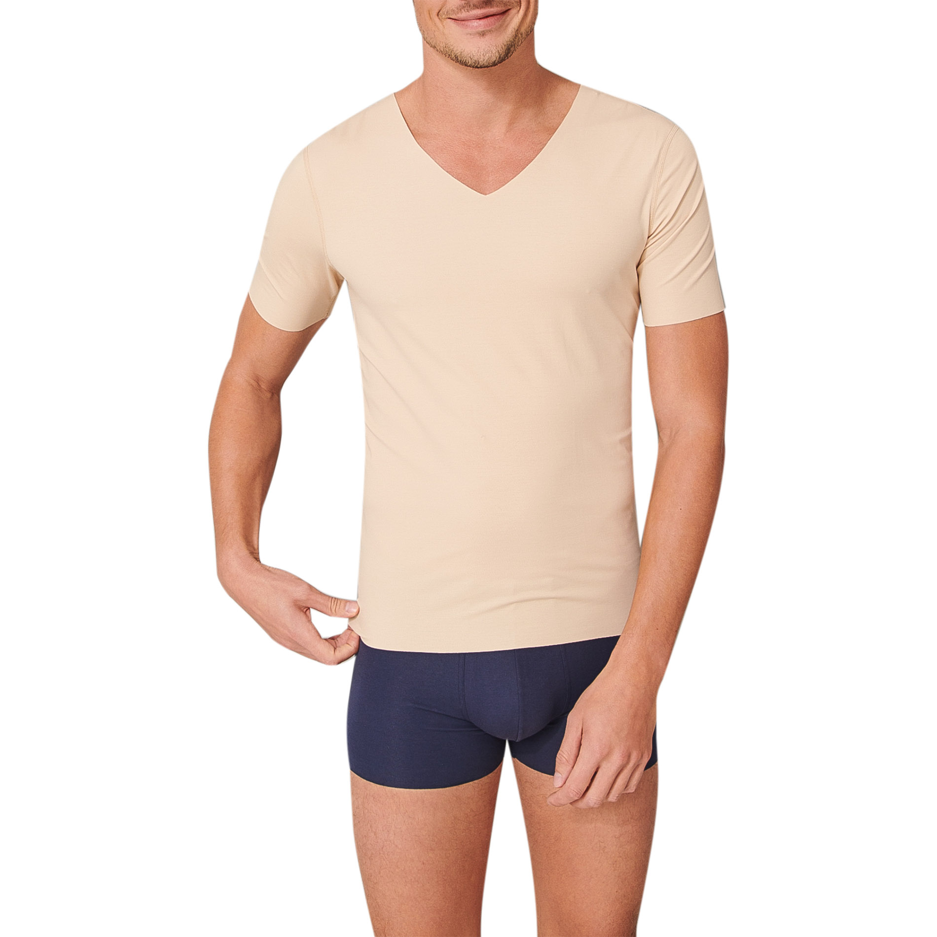 Schiesser Herren T-Shirt Beige Baumwolle & Mix Unifarben