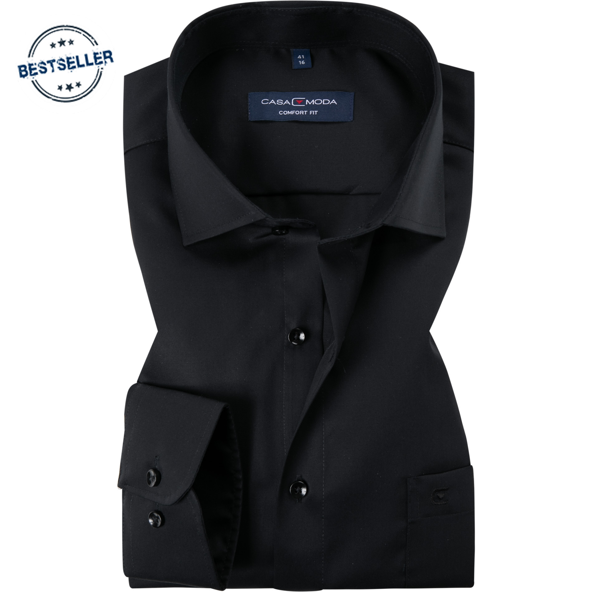 CasaModa Herren Hemd schwarz Baumwolle Comfort Fit