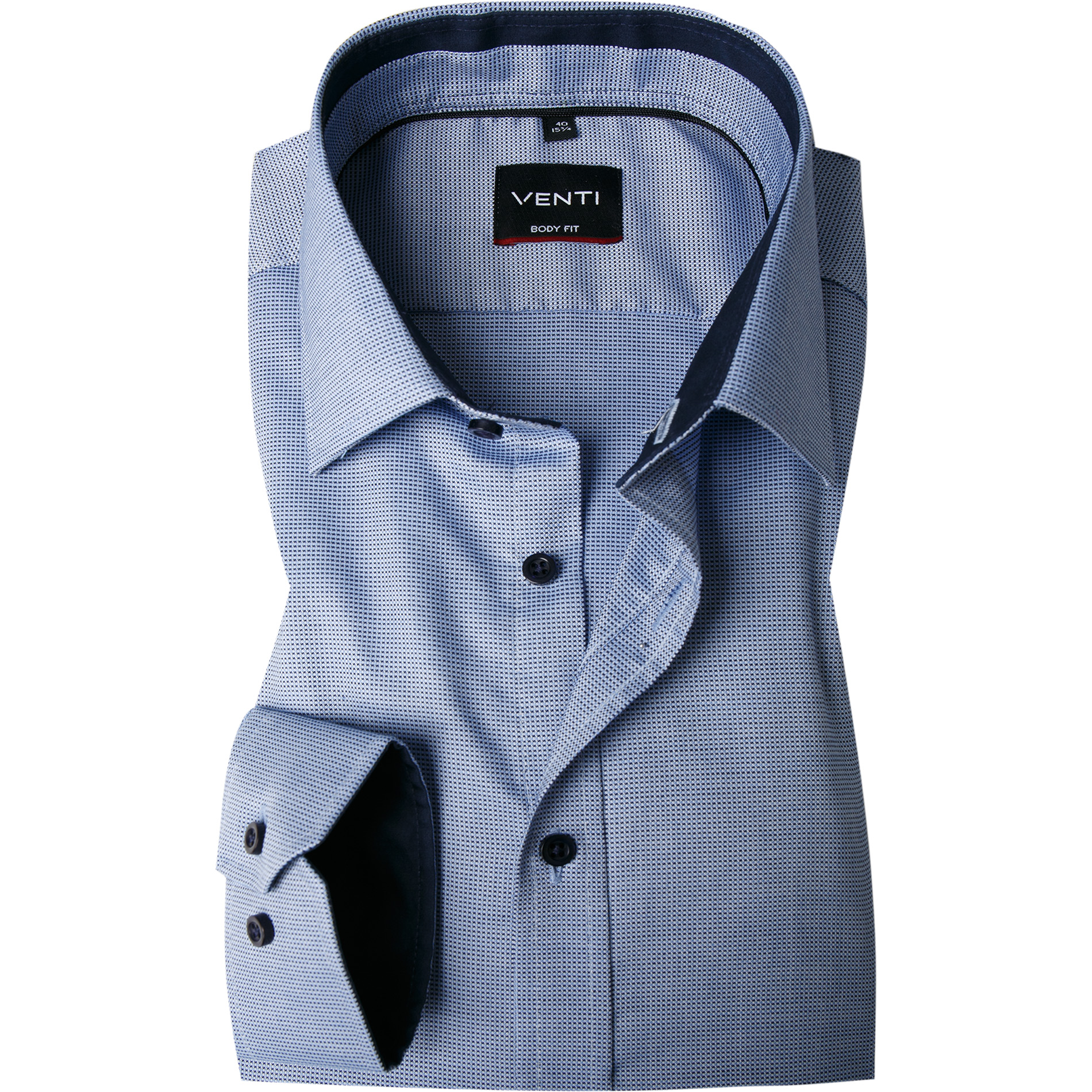 VENTI Herren Hemd blau Baumwolle meliert