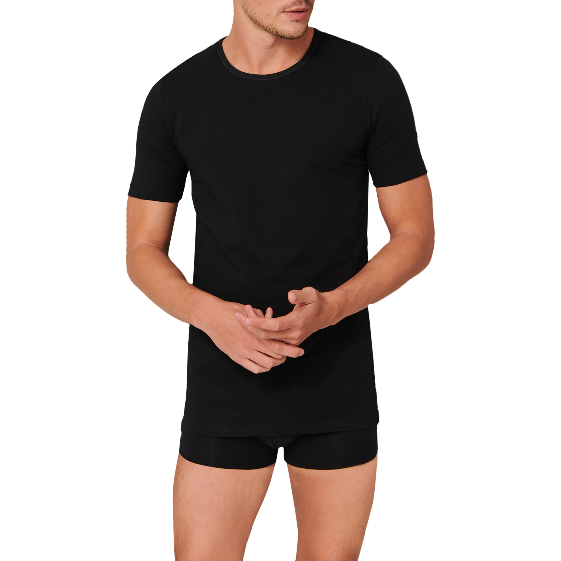 Schiesser Herren T-Shirts schwarz Baumwolle unifarben