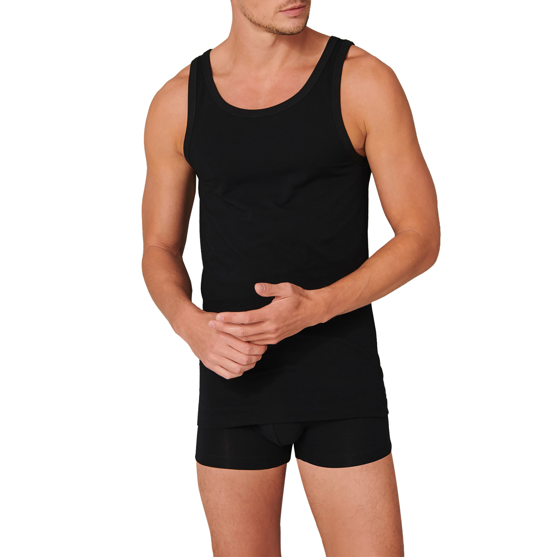 Schiesser Herren Unterhemd schwarz Baumwolle unifarben