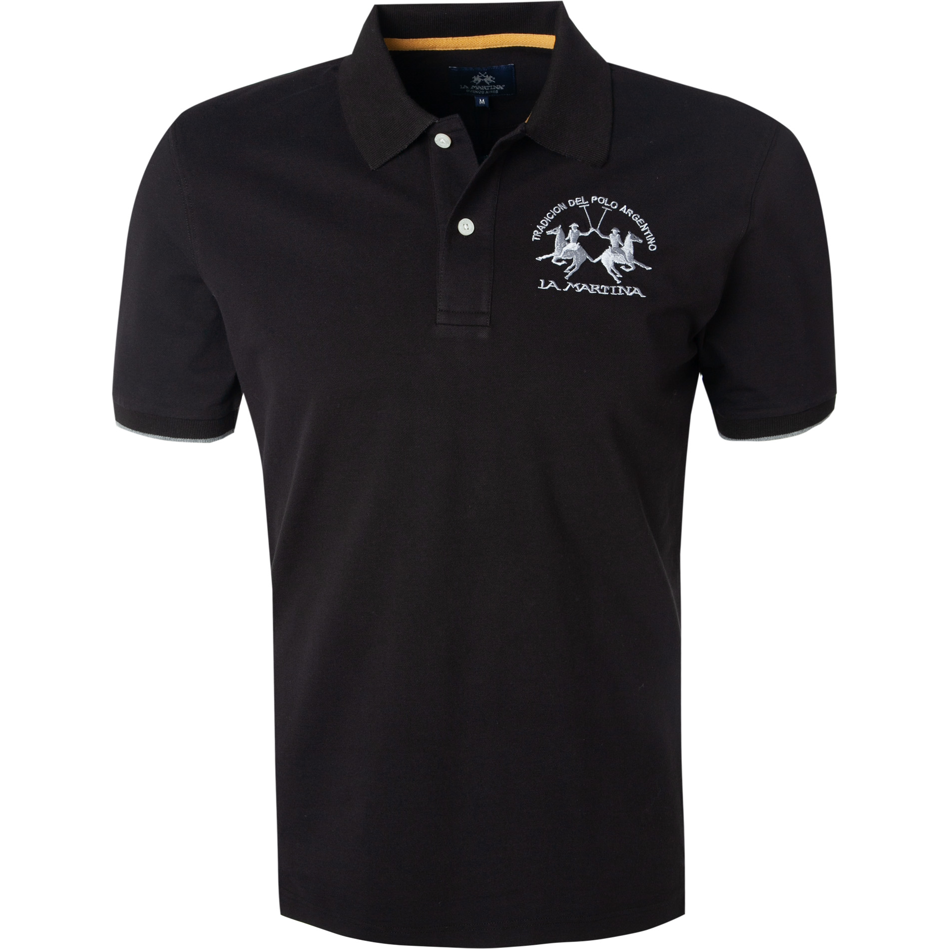 LA MARTINA Herren Polo-Shirt schwarz Baumwoll-Piqué