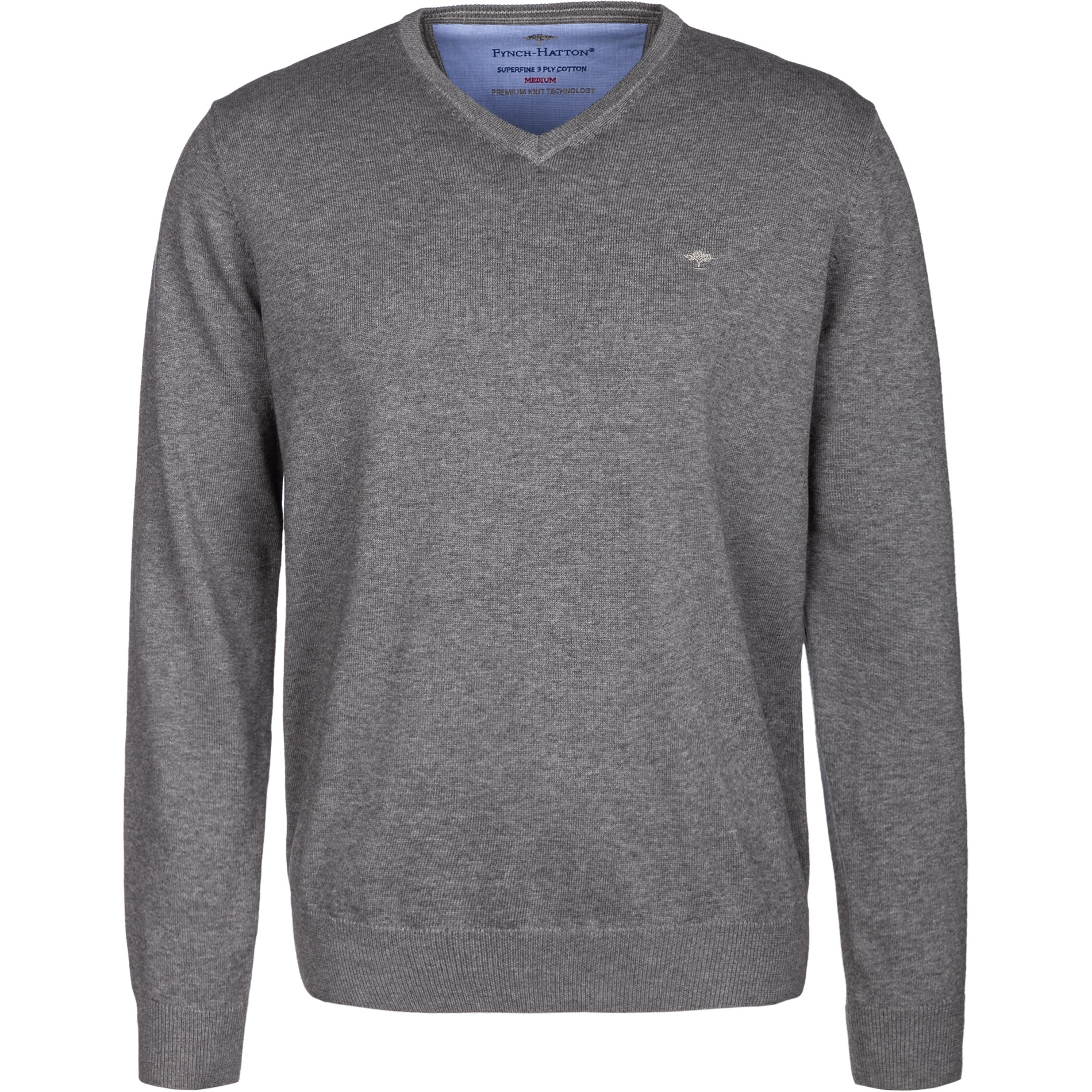 Fynch-Hatton Herren Pullover grau Baumwolle meliert
