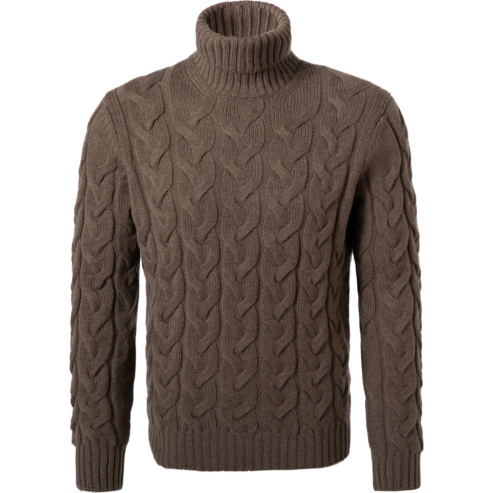 Gran Sasso Herren Rollkragenpullover braun Schurwolle unifarben