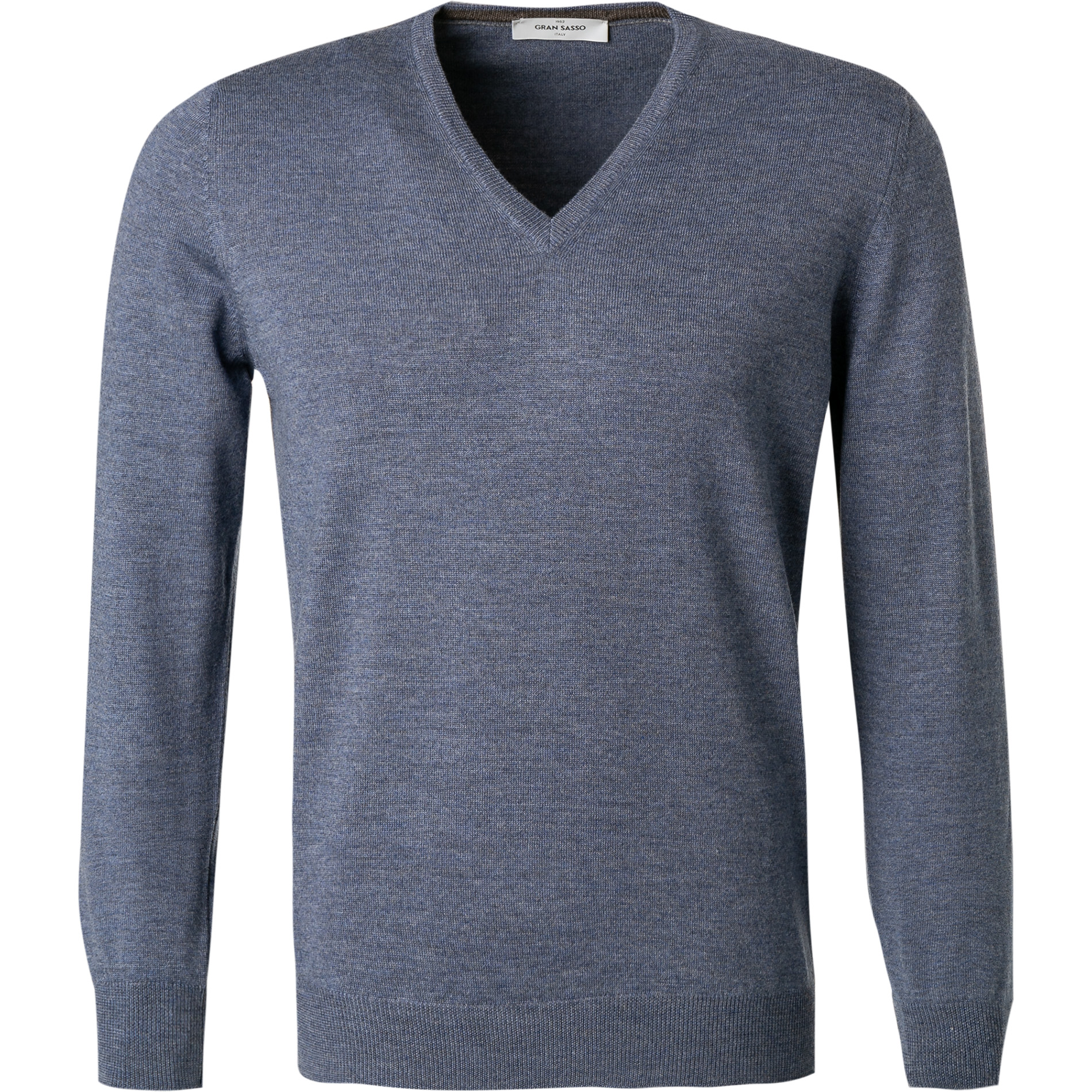 Gran Sasso Herren V-Pullover blau Merinowolle meliert