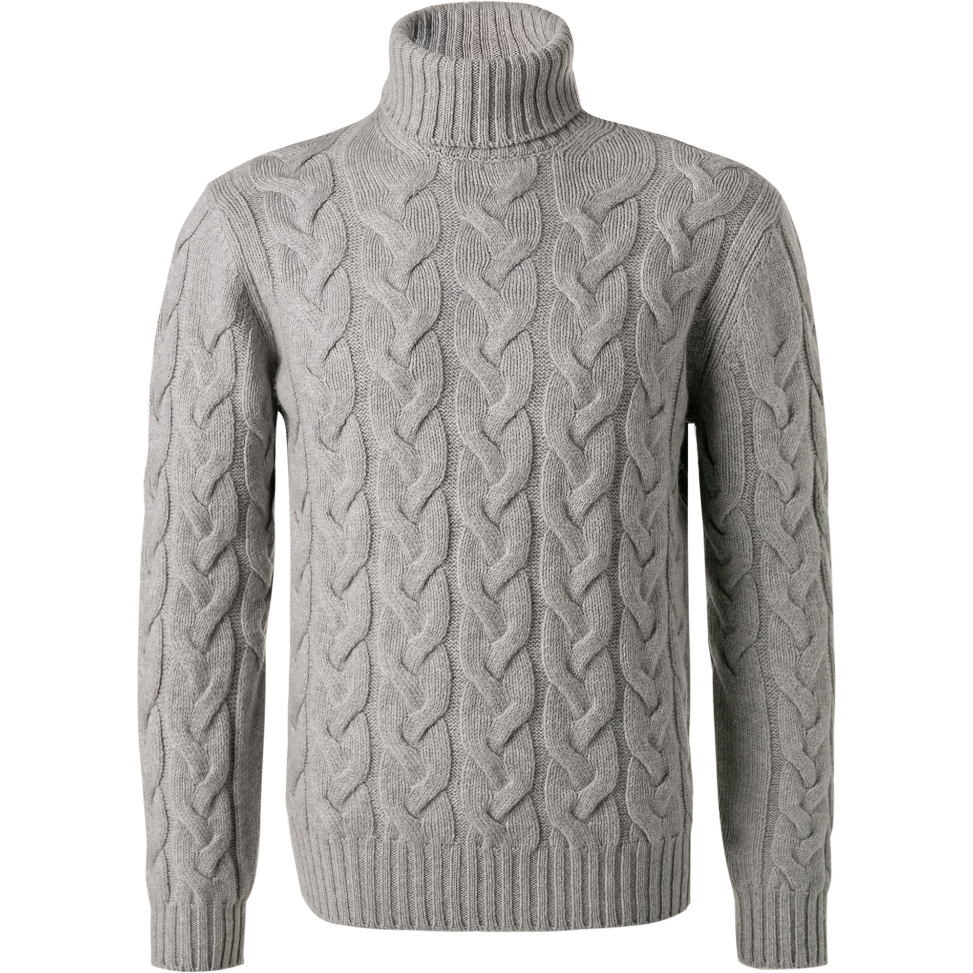 Gran Sasso Herren Rollkragenpullover grau Schurwolle unifarben