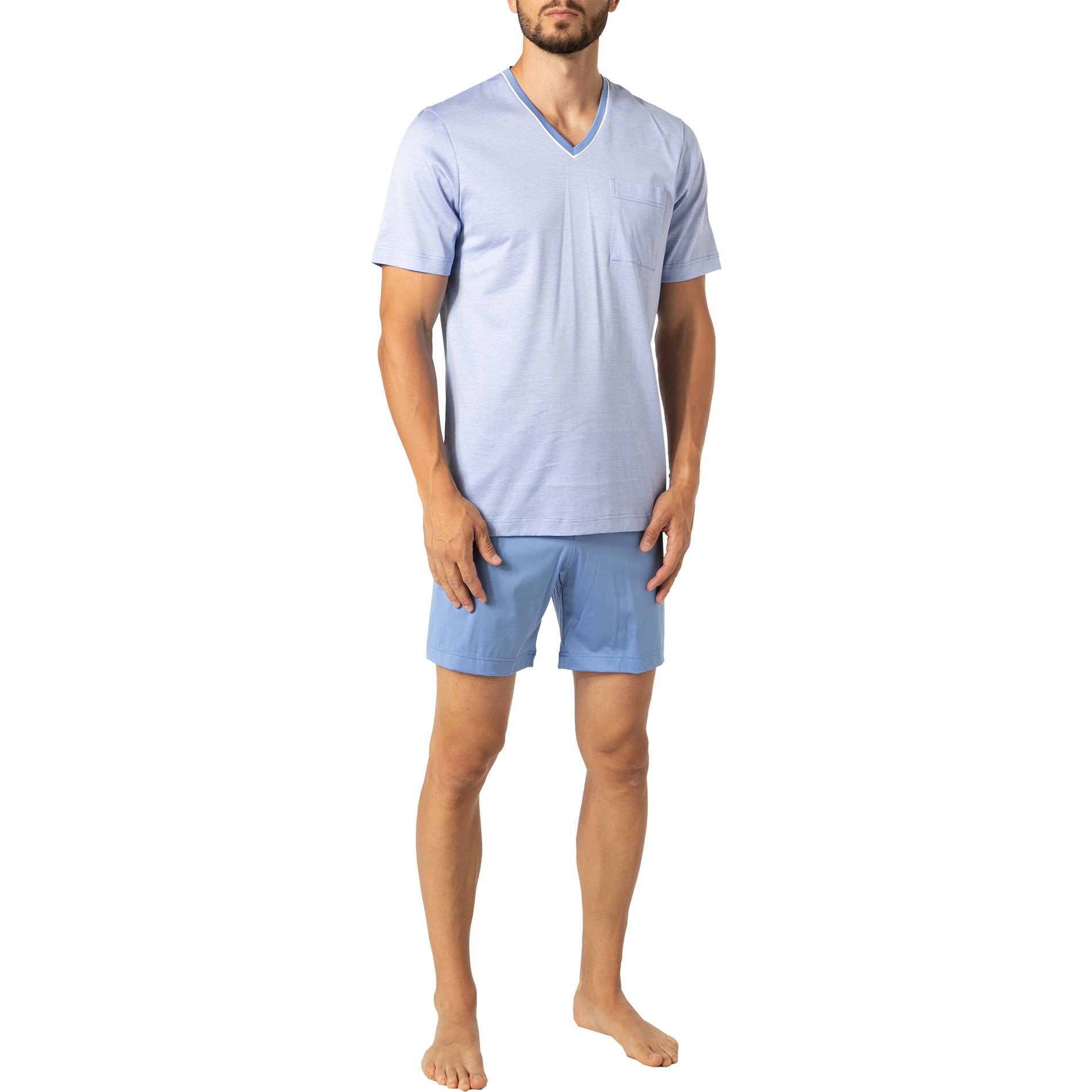Novila Herren Pyjama blau Jersey-Baumwolle unifarben
