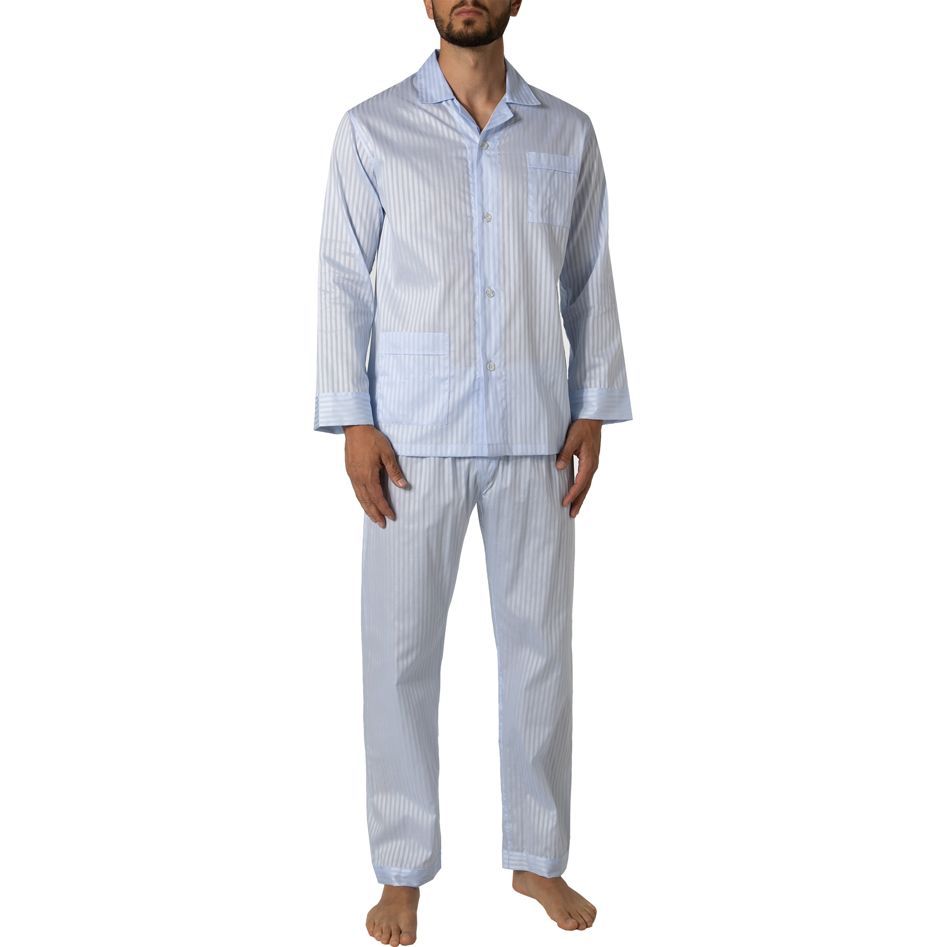 Novila Herren Pyjama blau Baumwolle gestreift