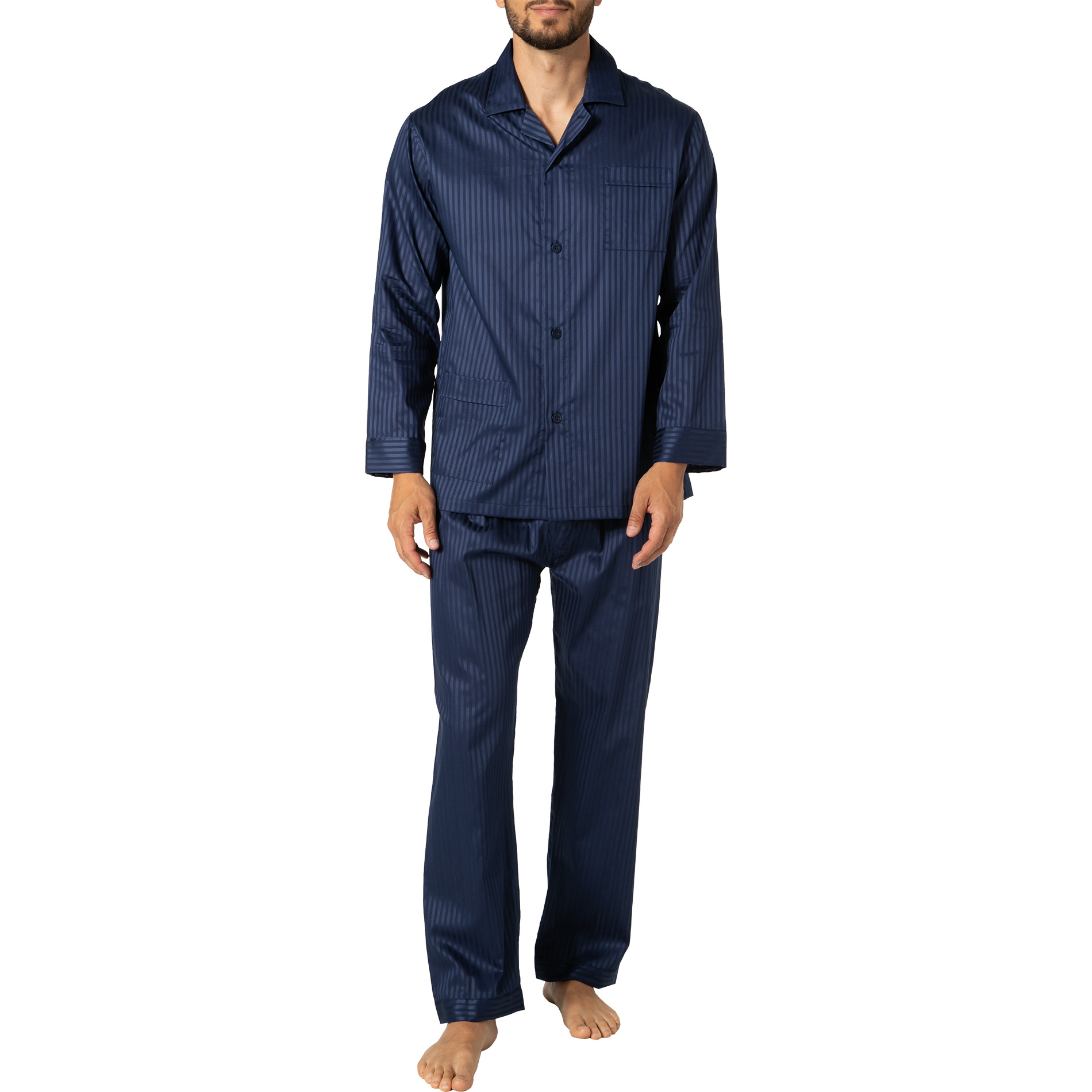 Novila Herren Pyjama blau Baumwolle gestreift