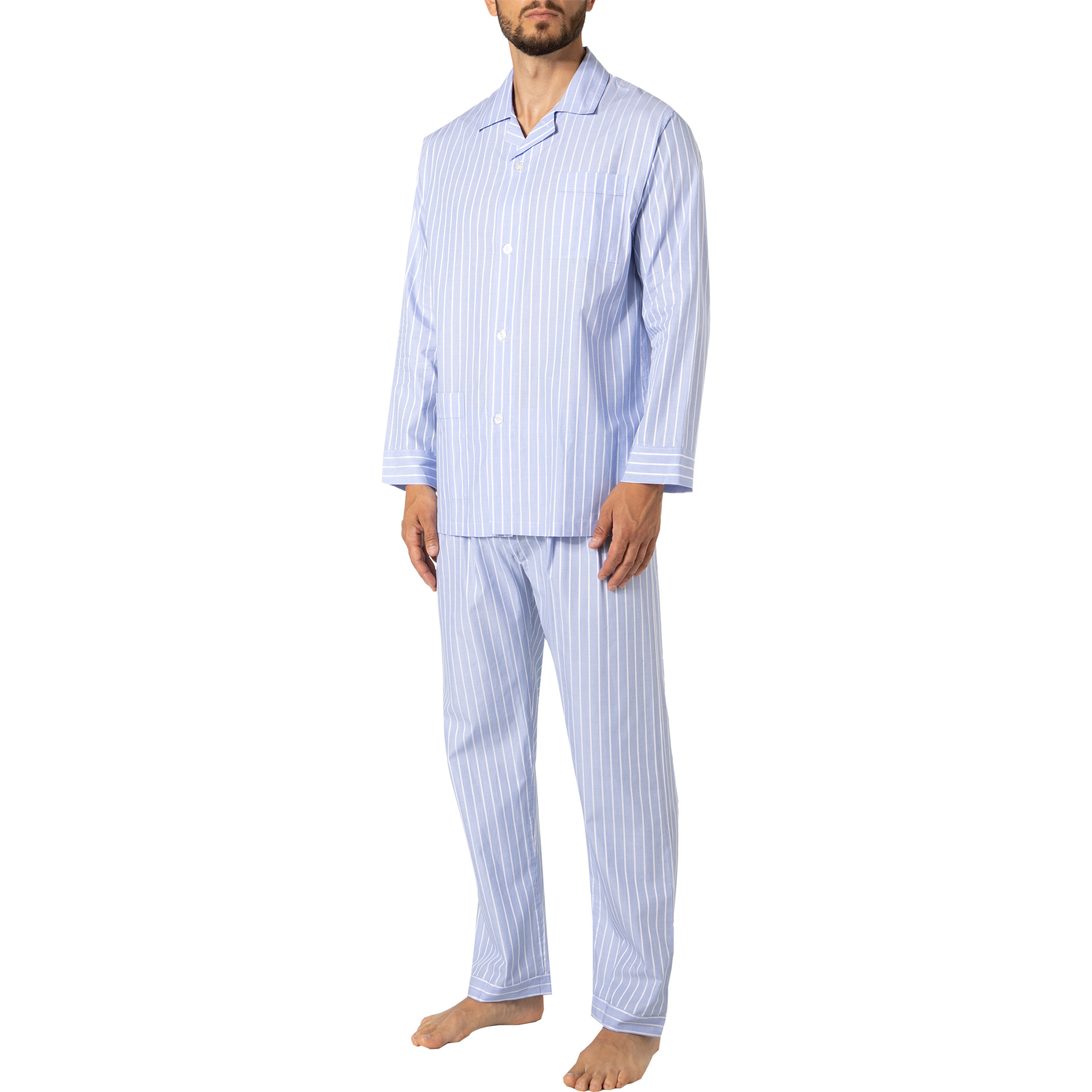 Novila Herren Pyjama blau Stoff gestreift
