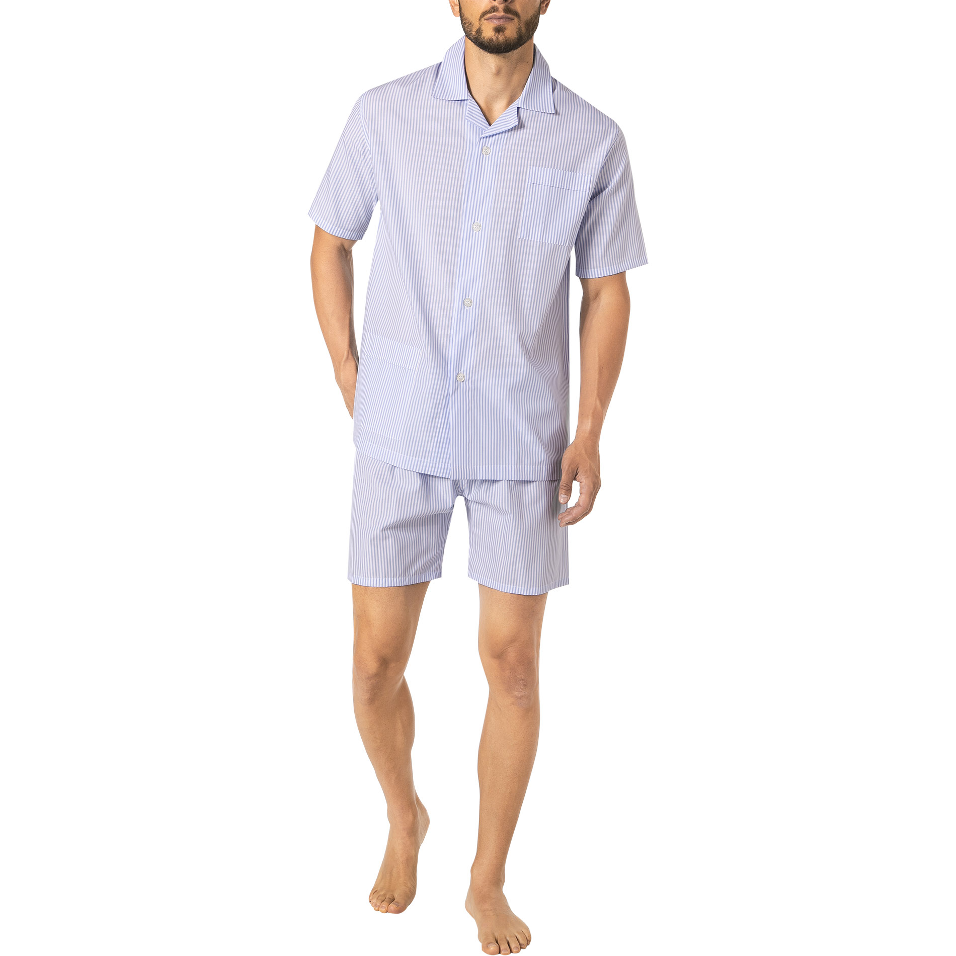 Novila Herren Pyjama blau Stoff gestreift