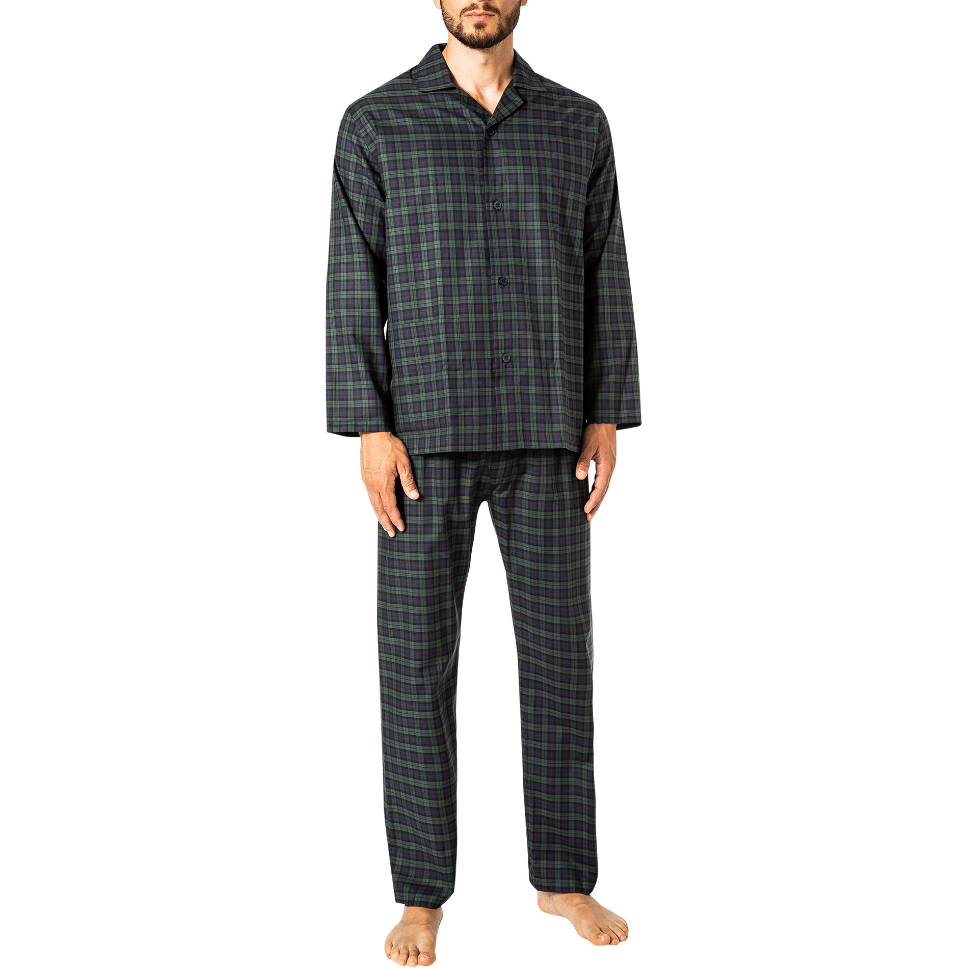 Novila Herren Pyjama blau Baumwolle kariert