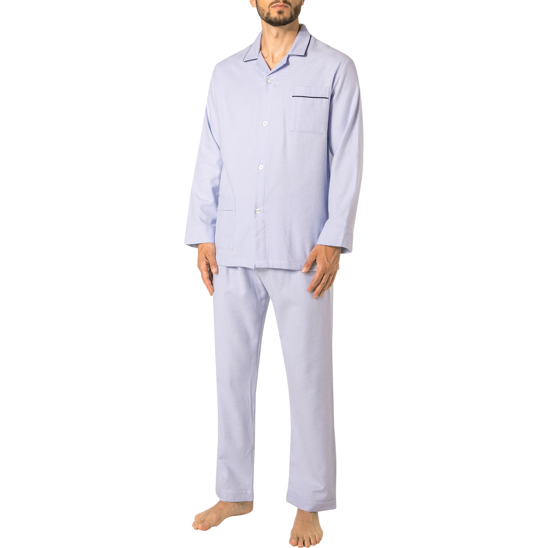 Novila Herren Pyjama blau Flanell meliert