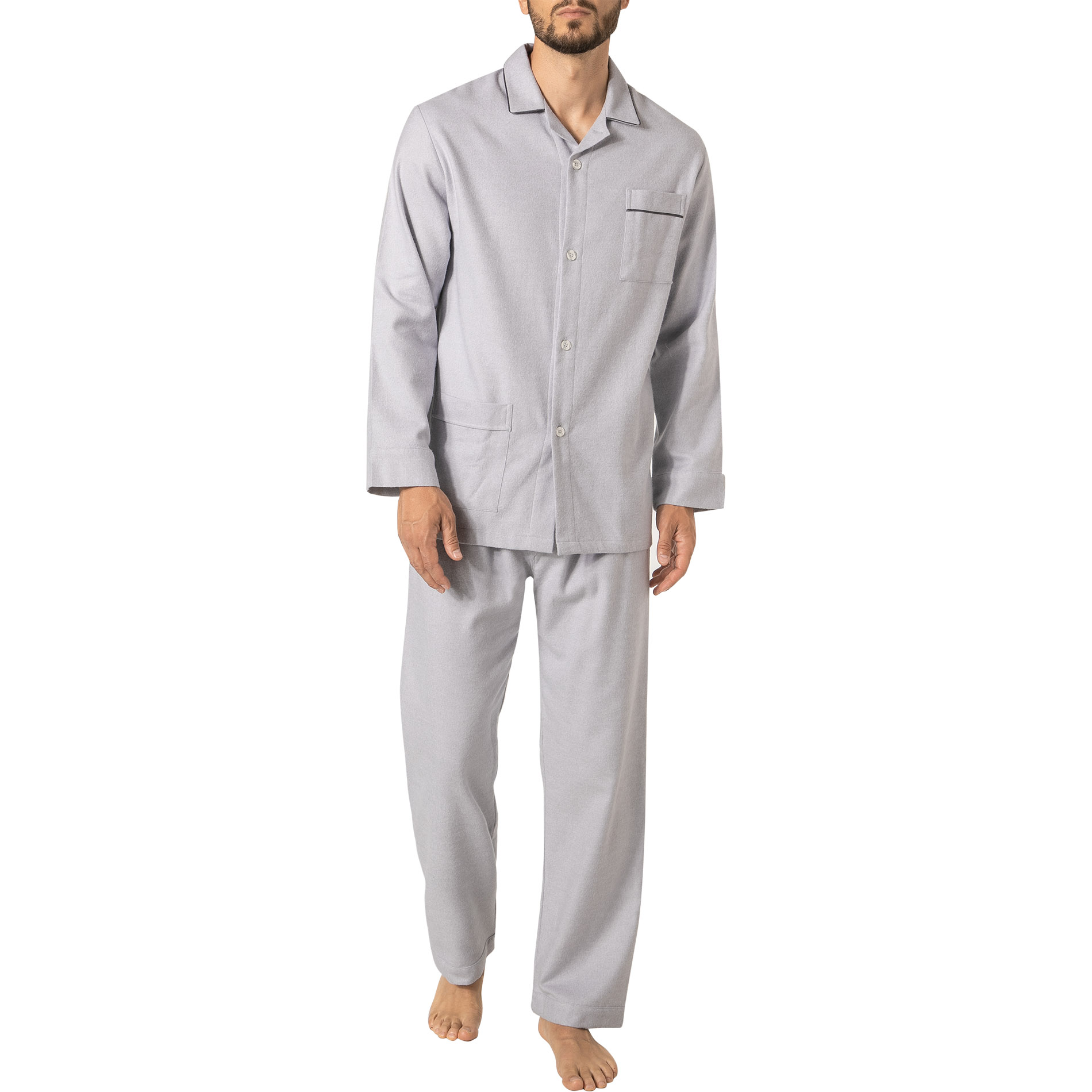 Novila Herren Pyjama grau Flanell meliert