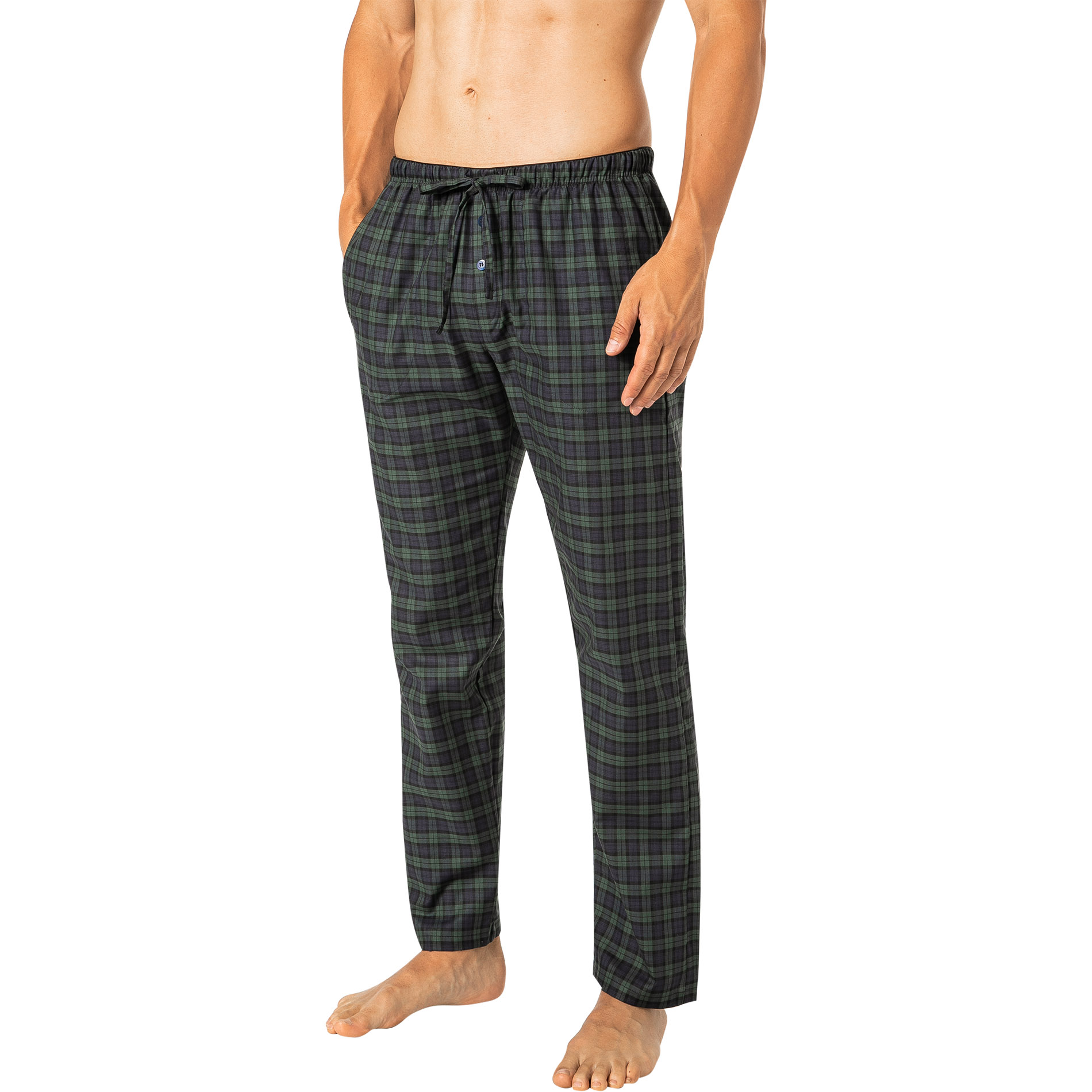 Novila Herren Pyjamahose blau Baumwolle kariert