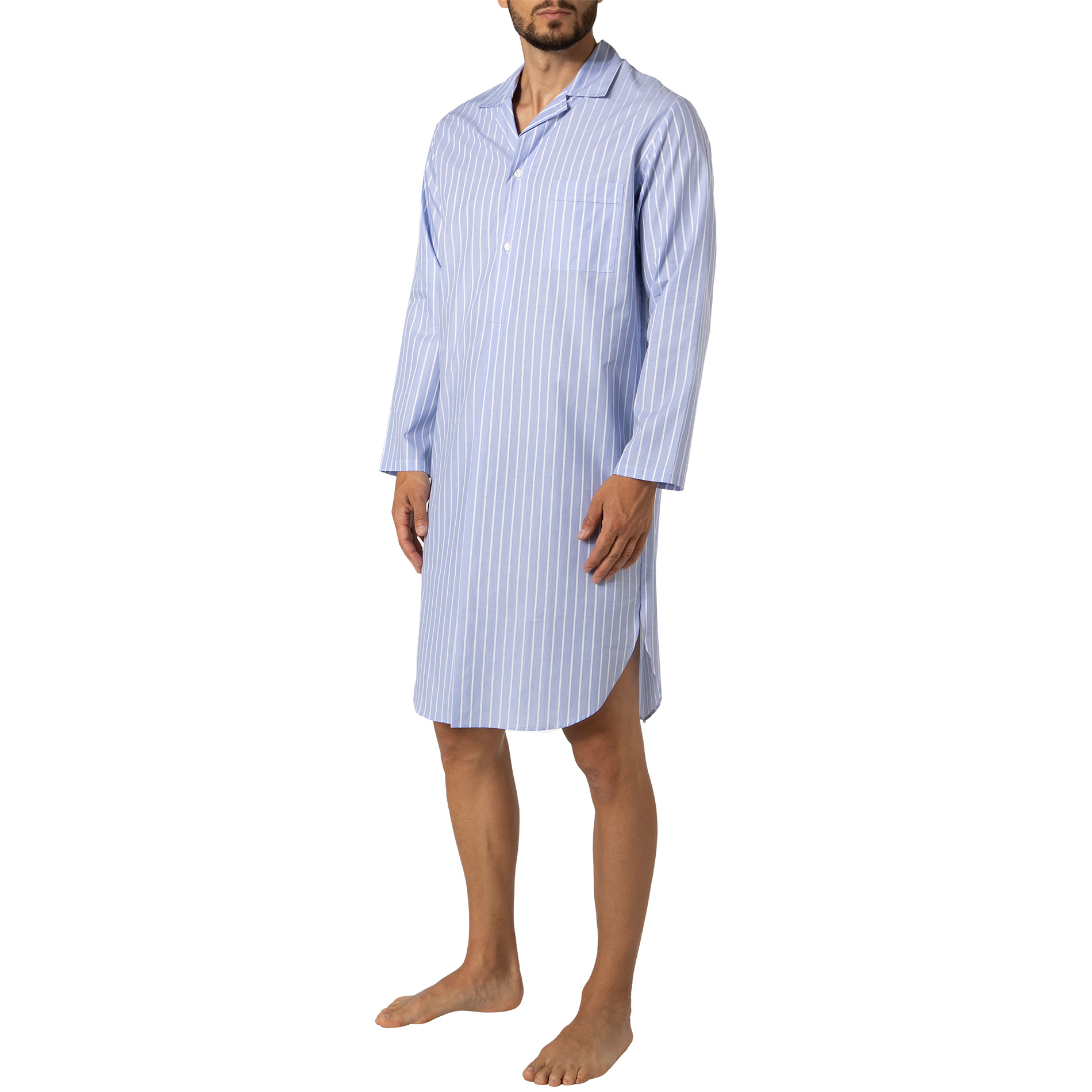 Novila Herren Nachthemd blau Stoff gestreift