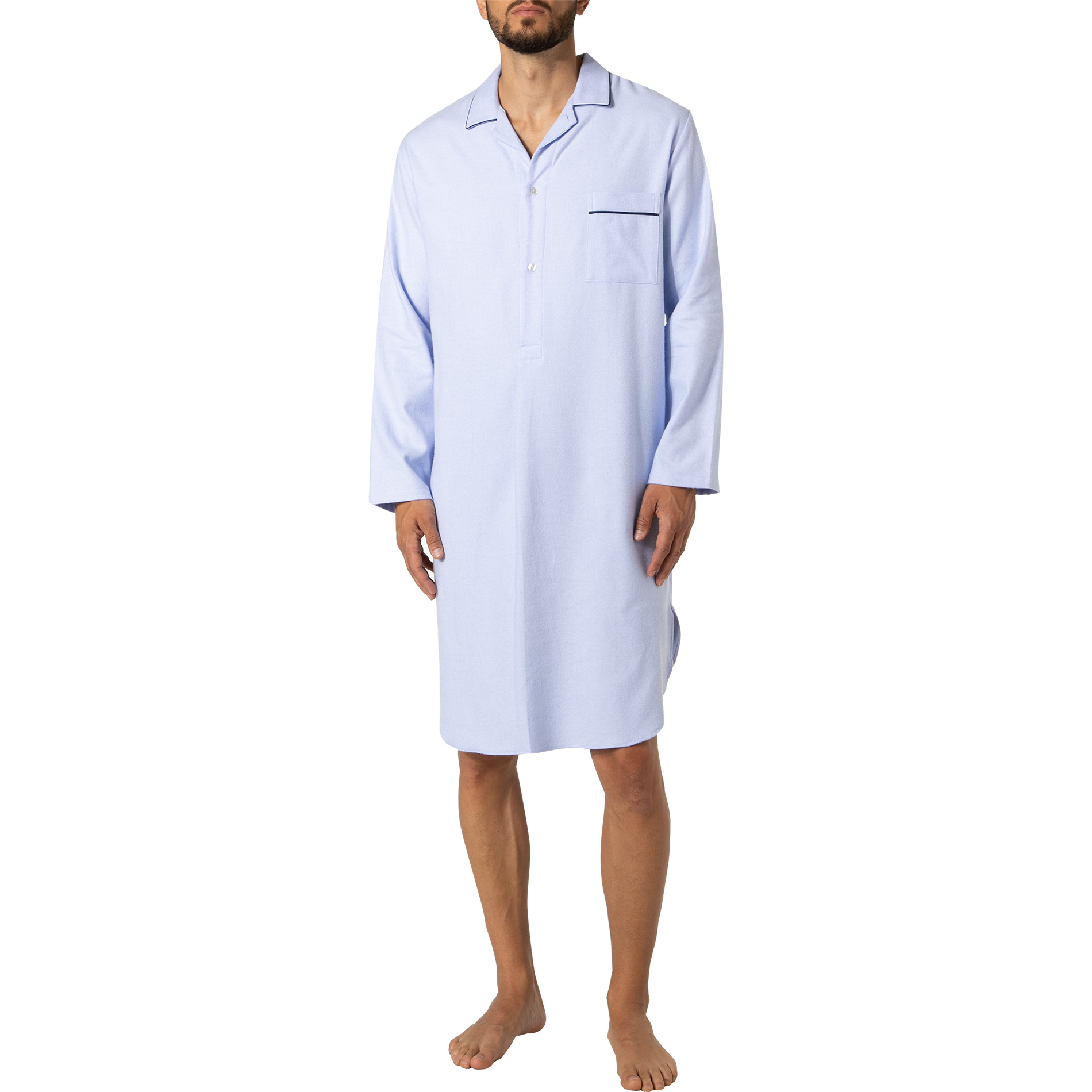 Novila Herren Nachthemd blau Flanell unifarben