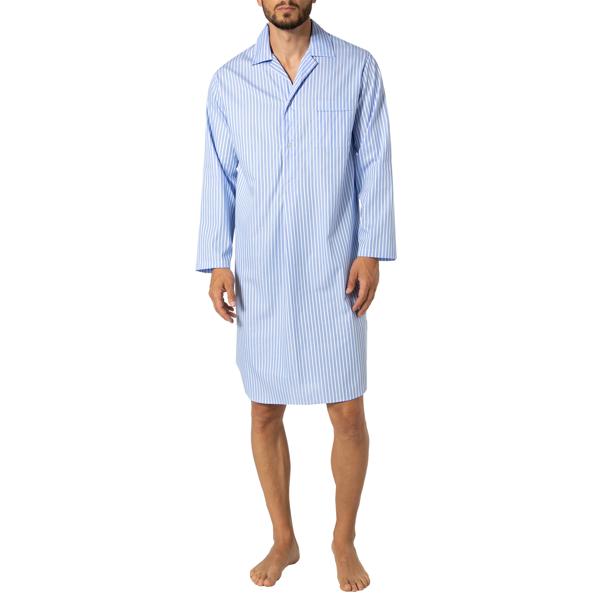 Novila Herren Nachthemd blau Stoff gestreift