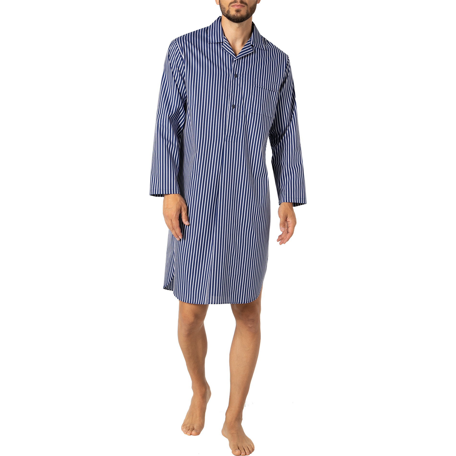 Novila Herren Nachthemd blau Stoff gestreift