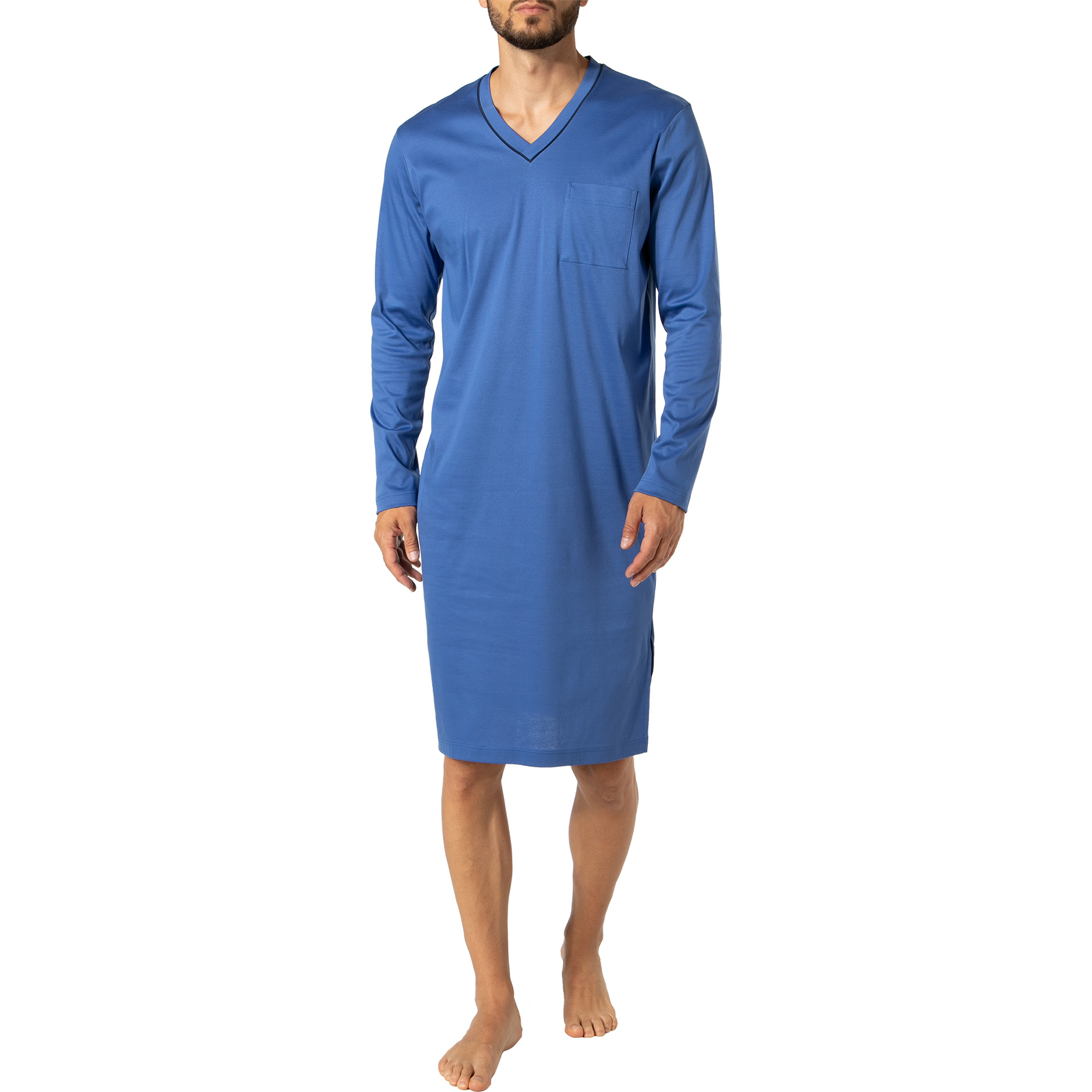 Novila Herren Nachthemd blau Jersey-Baumwolle unifarben