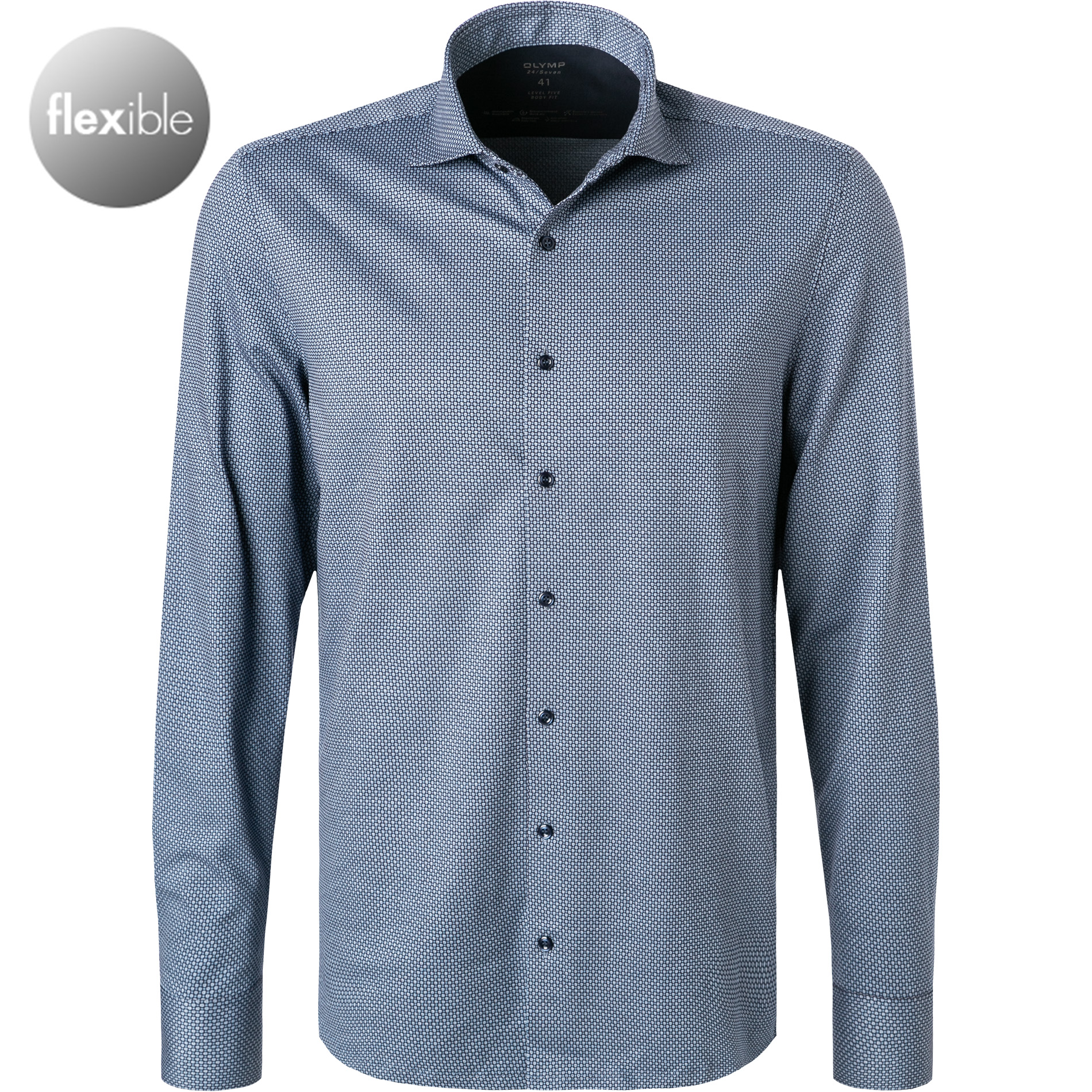 OLYMP Herren Hemd blau Jersey gemustert