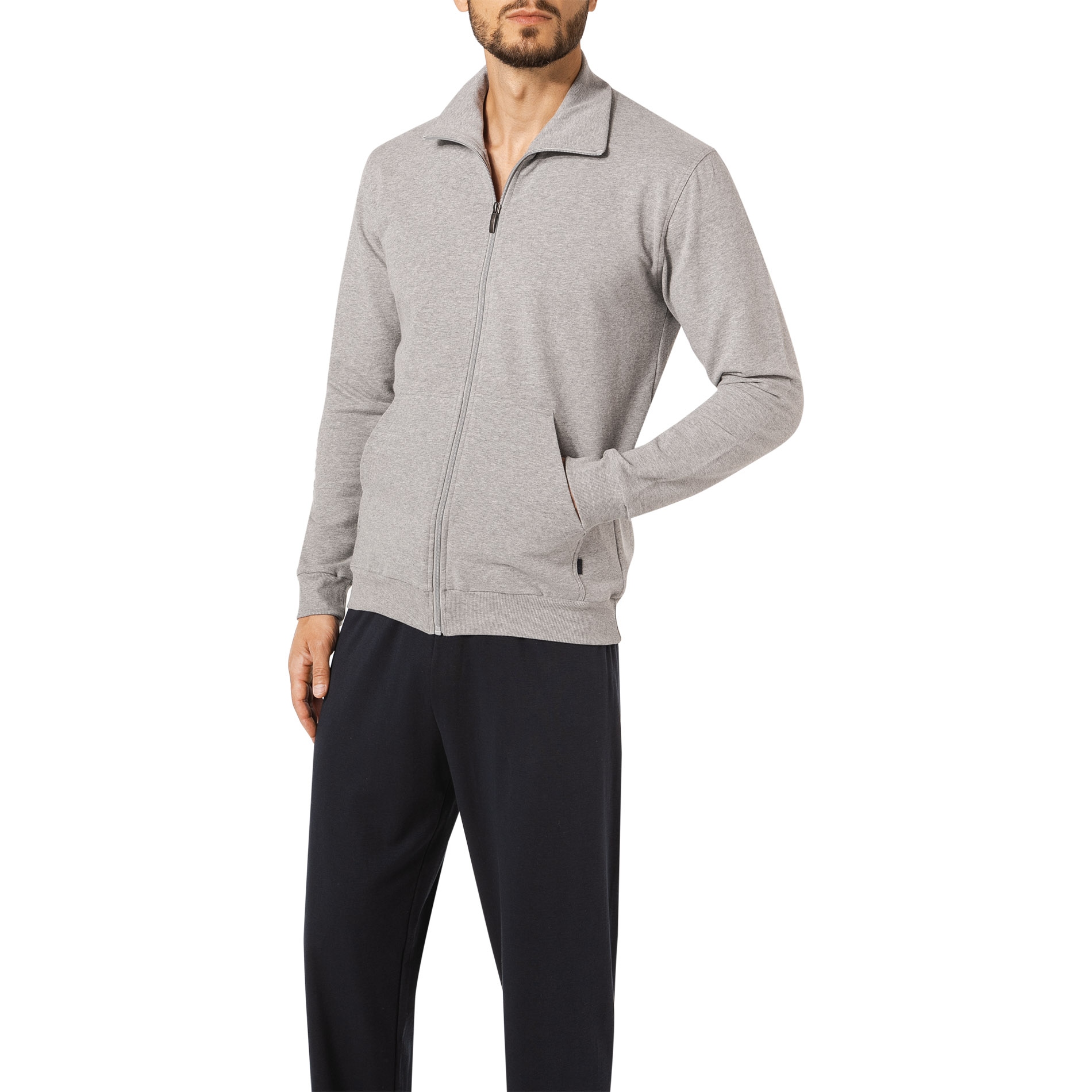 CALIDA Herren Sweatjacke grau Baumwolle meliert