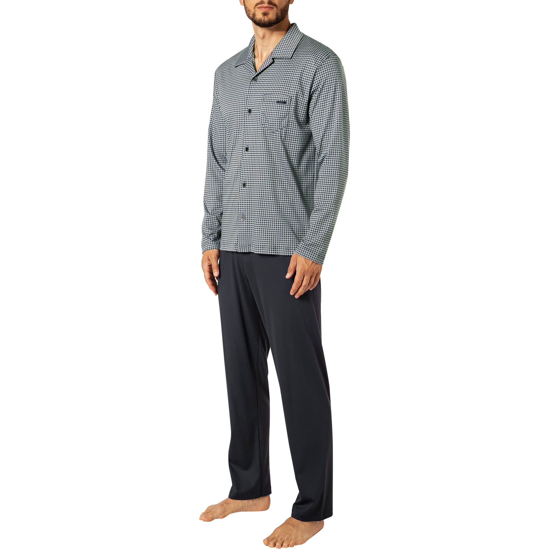 CALIDA Herren Pyjama blau Jersey-Baumwolle gemustert Comfort Fit