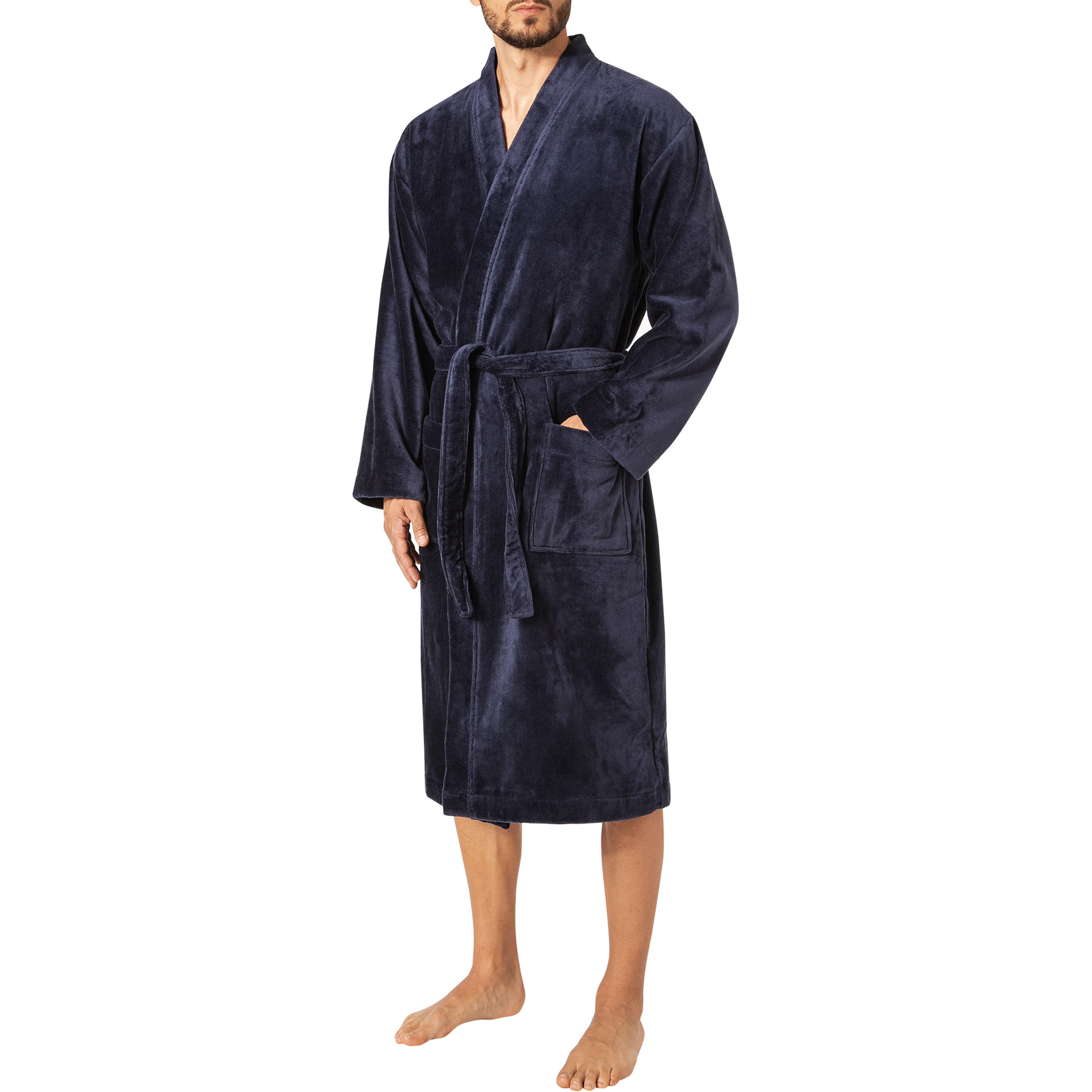 CALIDA Herren Bademantel blau Baumwolle unifarben