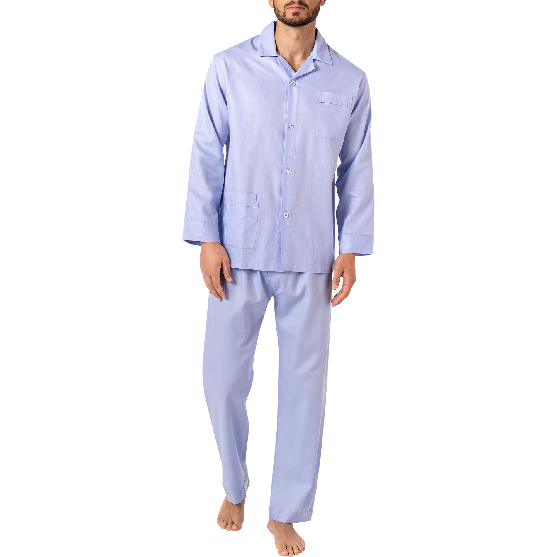 Novila Herren Pyjama blau Baumwolle meliert