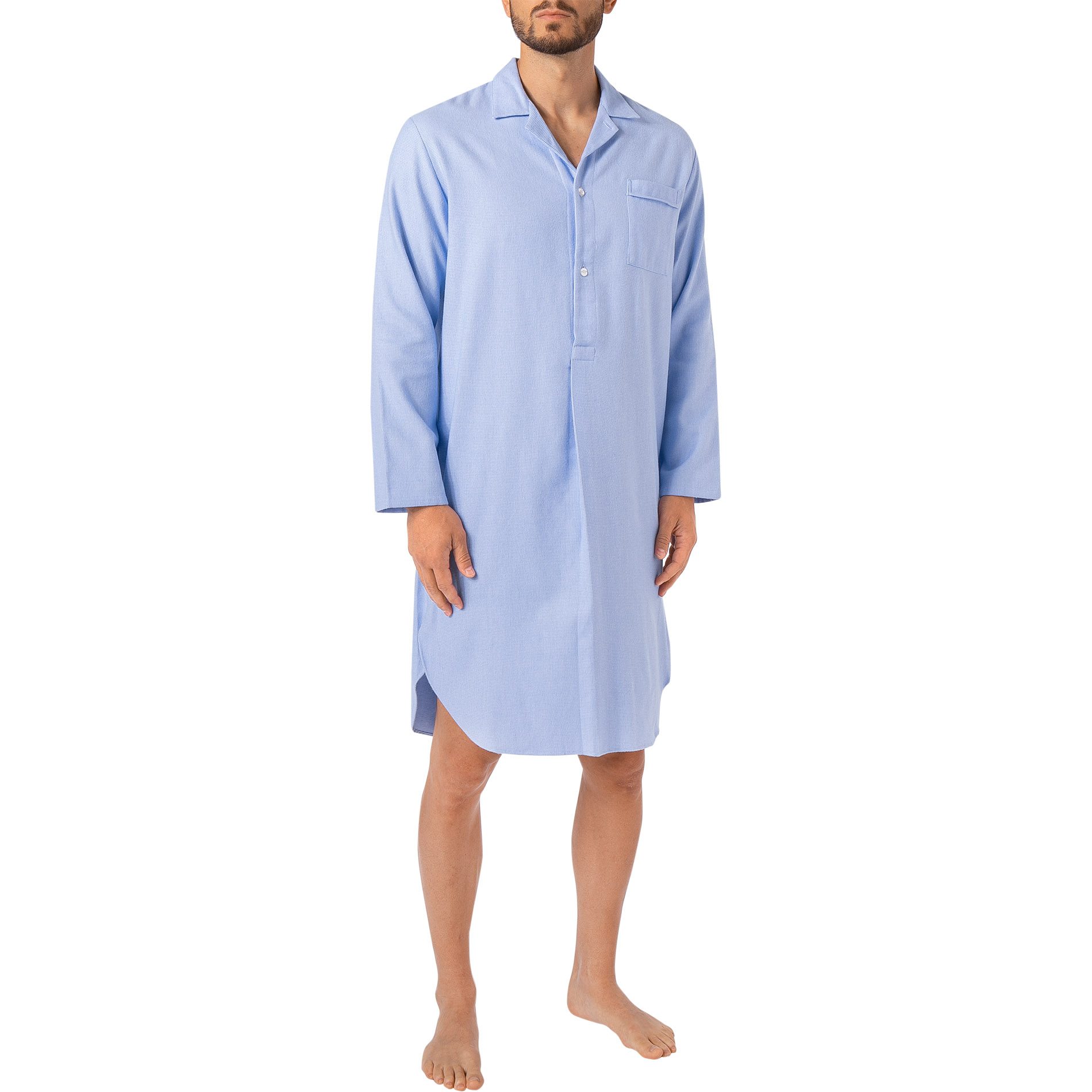 Novila Herren Nachthemd blau Flanell unifarben